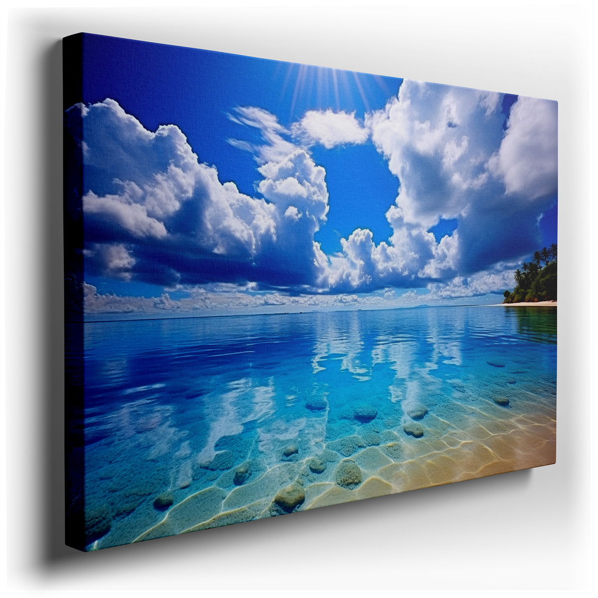 Abstract Ocean Waves in Vibrant Blues - Large Canvas Wall Art