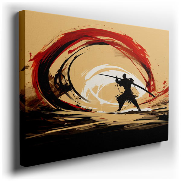 Abstract Samurai in Motion - Colorful Canvas Wall Art