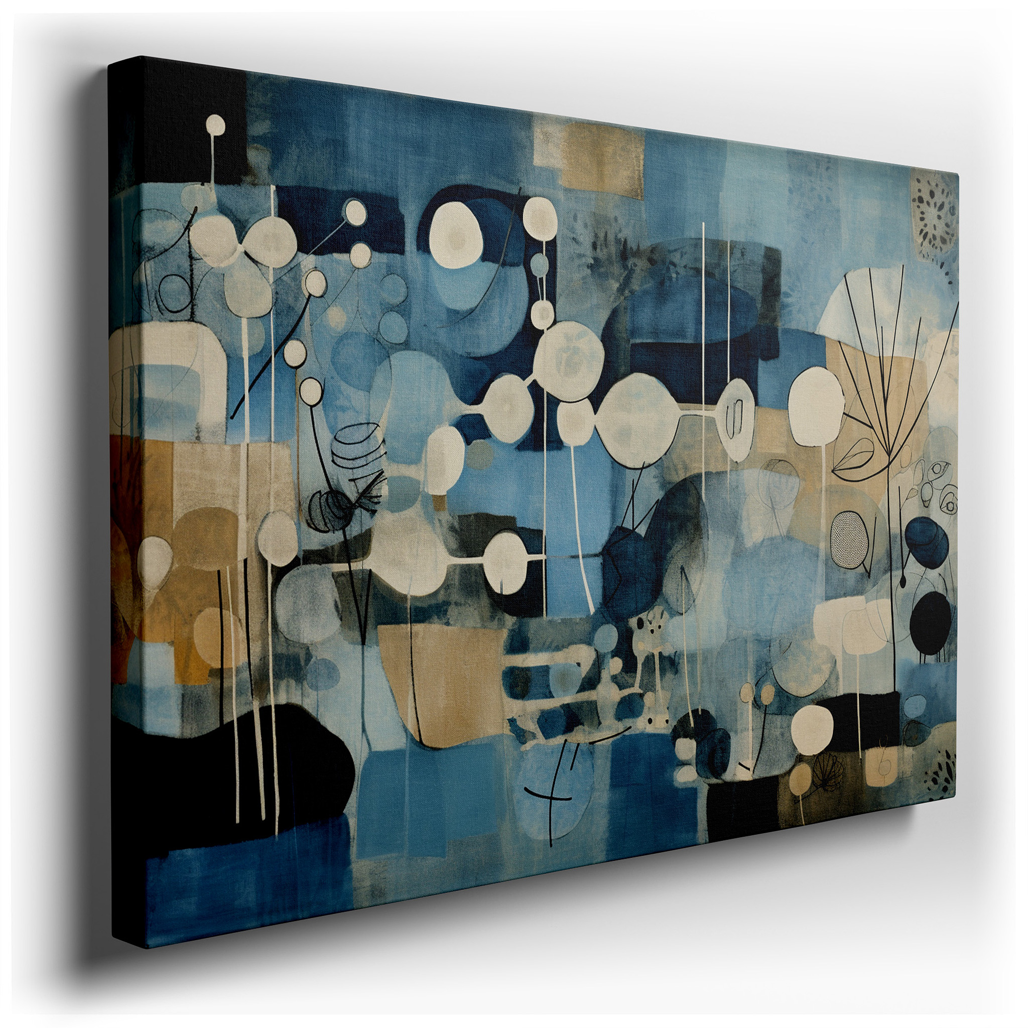 Abstract Symphony in Blue: Ocean and Sky, Large Canvas Wall Art for Home and Office Decor wrapped canvas - main product