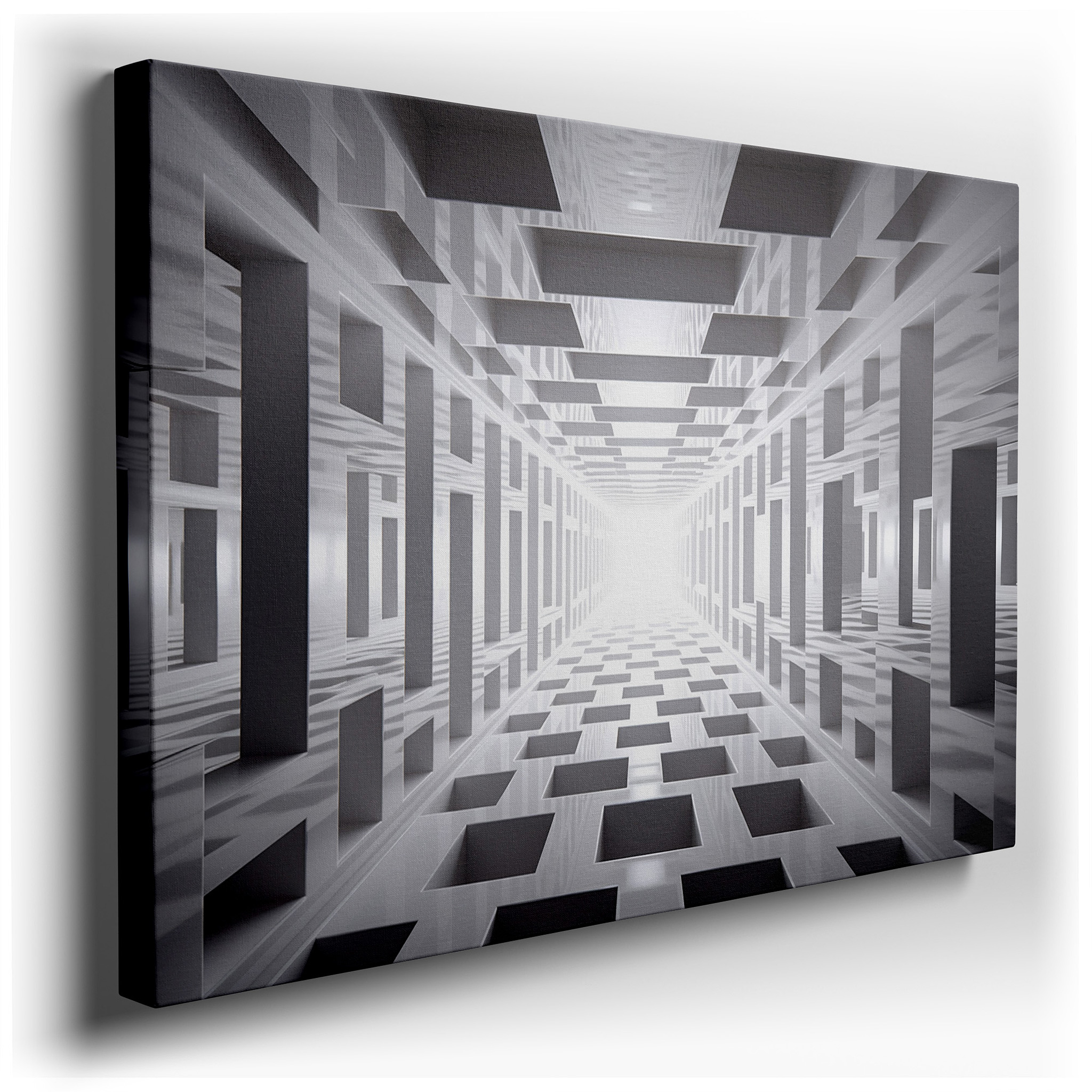 Abstract Tunnel of Light and Shadow: A Journey of Curiosity and Reflection - Large Canvas Wall Art for Office Decor