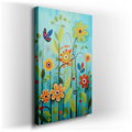 Whimsical Flowers on Blue - Large Canvas Wall Art