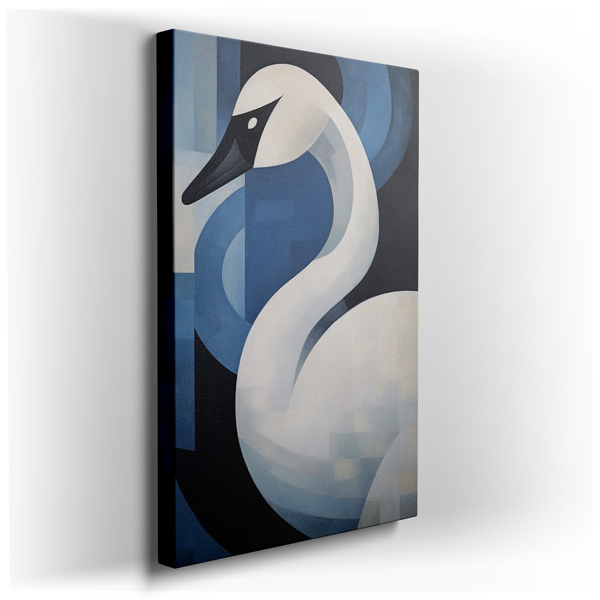 Abstract White Swan on Vivid Blue Background, Modern and Sophisticated Large Wall Art, Canvas Wall Art for Office Decor