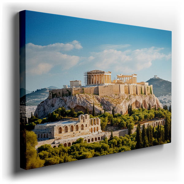 Acropolis and Parthenon - Beige and Blue Canvas Wall Art