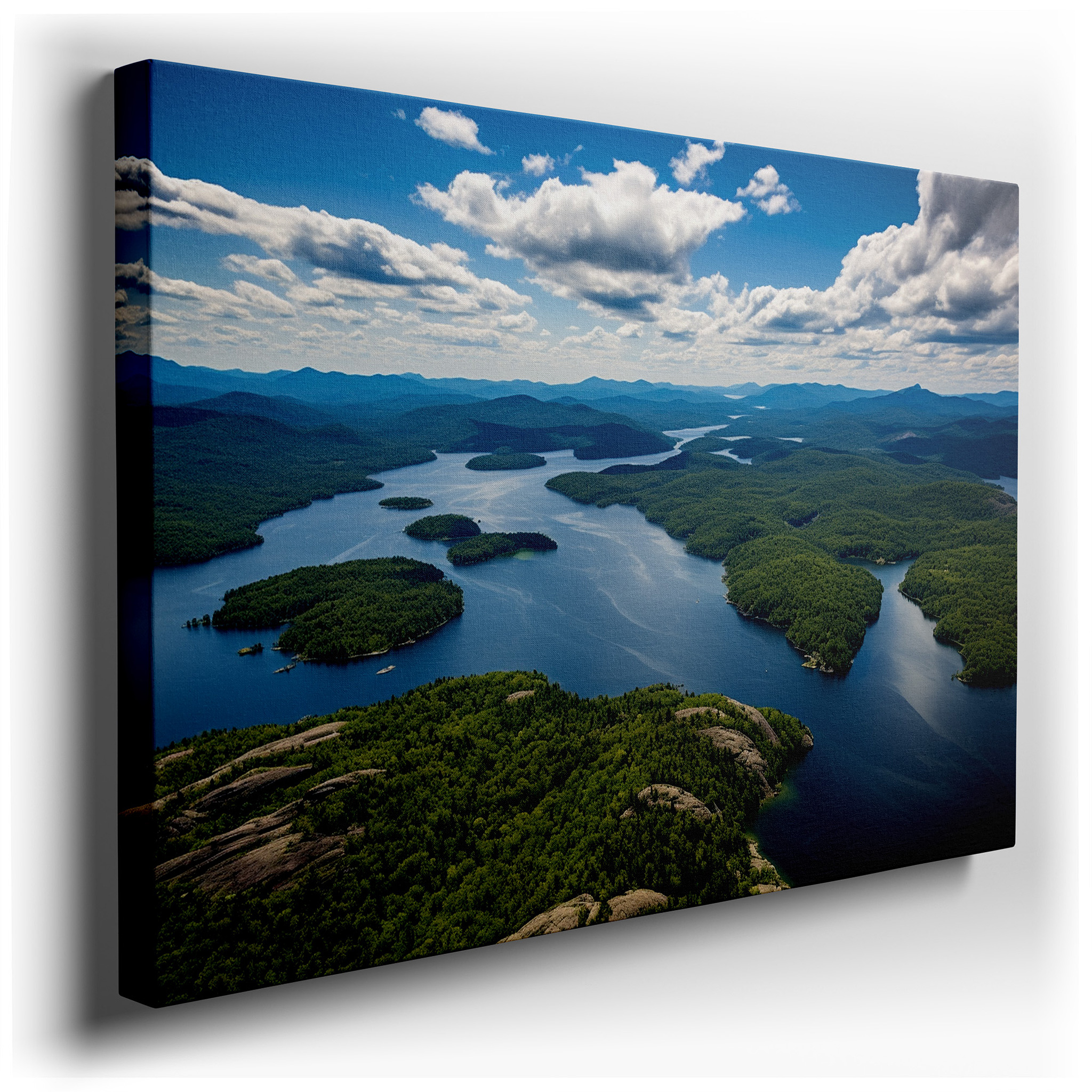 Aerial View of a Serene Archipelago in Calm Waters: Vibrant and Tranquil Large Wall Art, Canvas Wall Art, Wall Decor