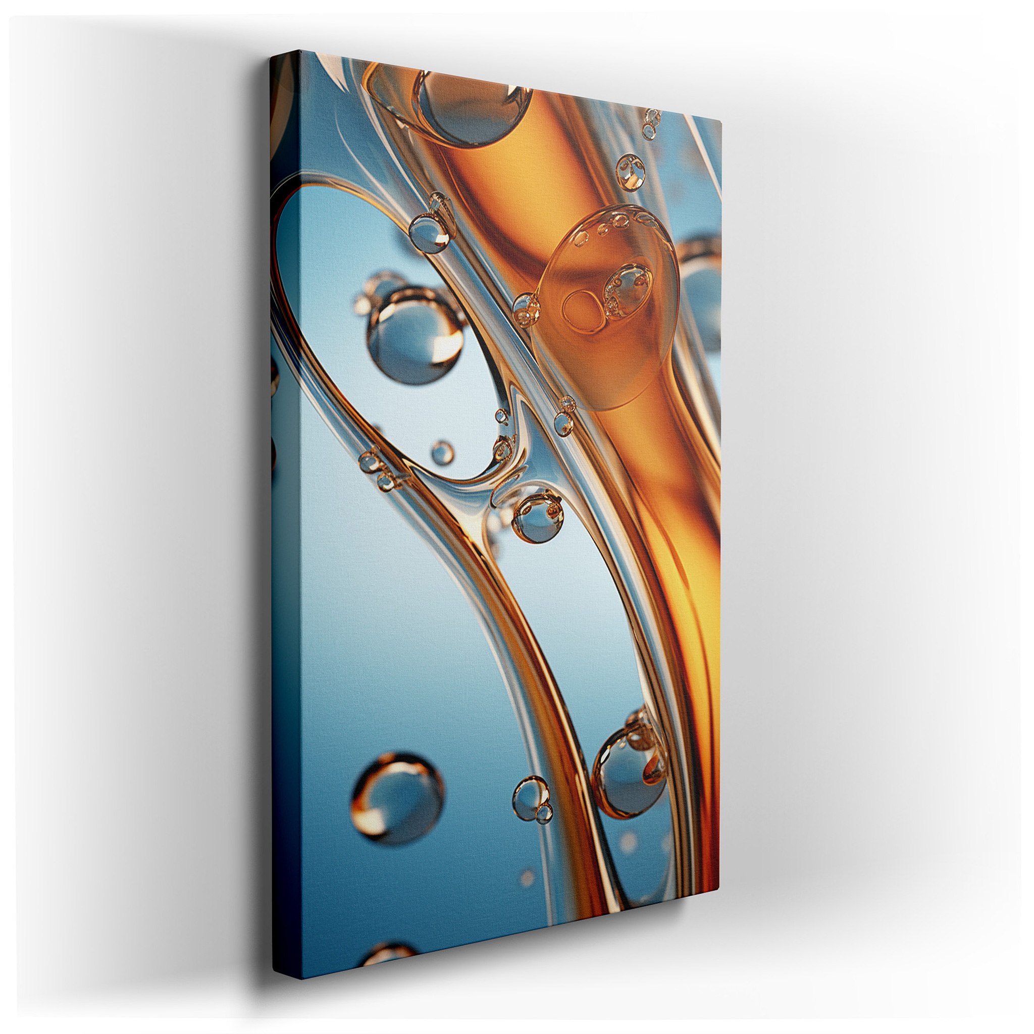 Amber and Clear Bubbles Abstract Dance Large Wall Art, Canvas Decor for Office, Bedroom, and Living Room wrapped canvas