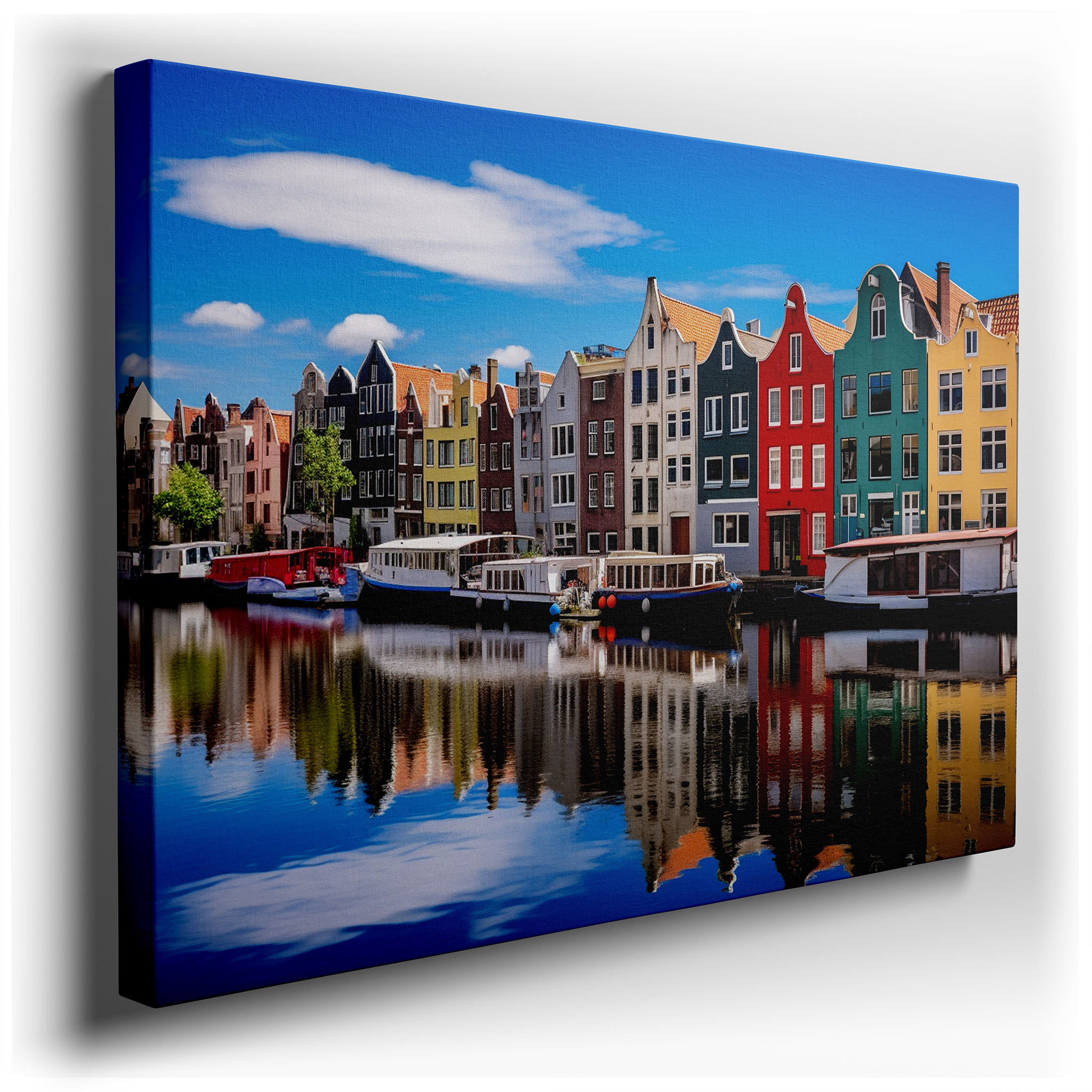 Amsterdam Waterfront Canvas Print Featuring Dutch Architecture and Dreamlike Canal Reflections, Large Wall Art for Home