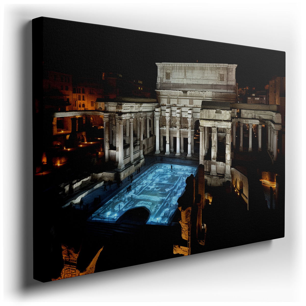 Ancient Echoes in Modern Lights - Blue Canvas Wall Art