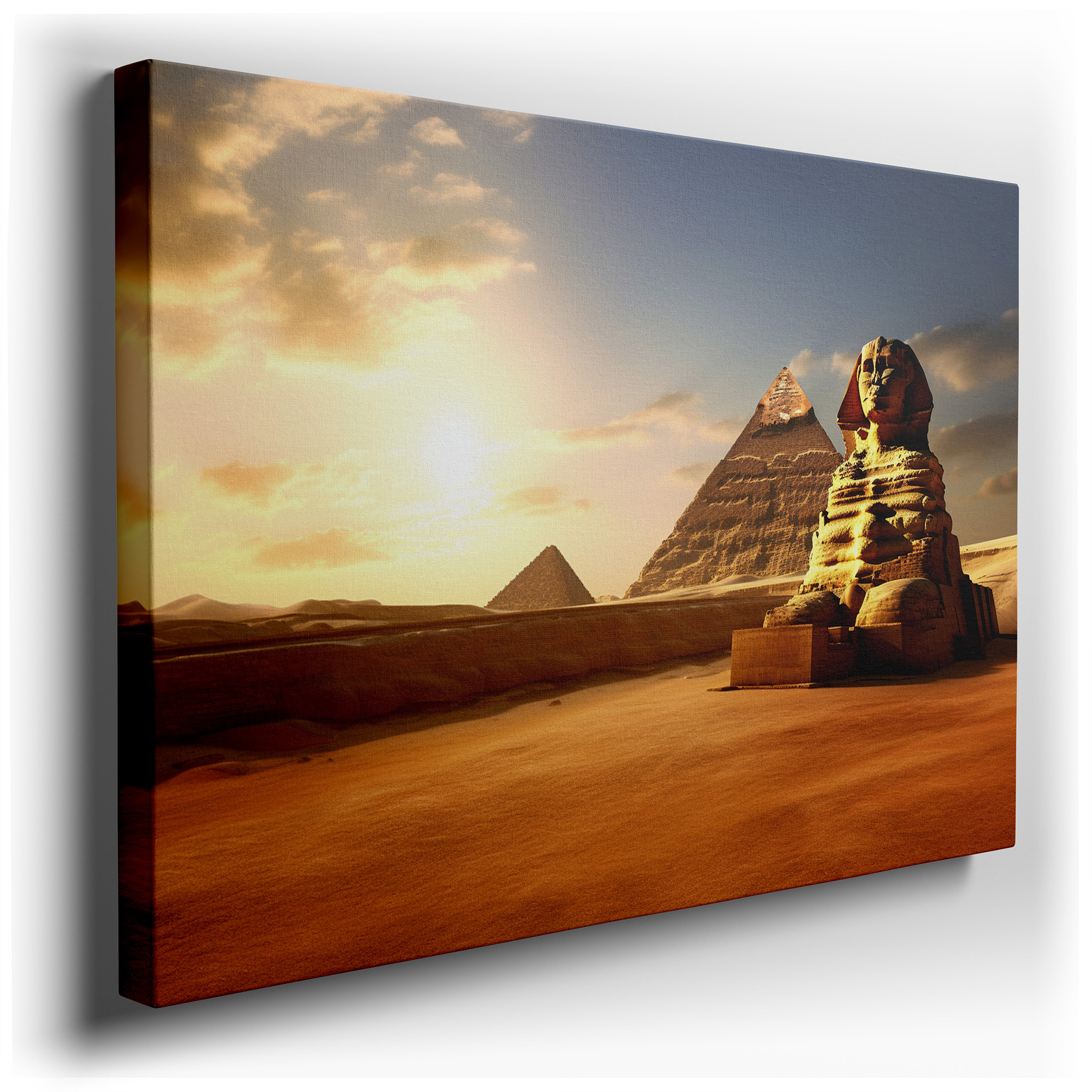 Ancient Egypt Gateway Featuring the Majestic Sphinx and Pyramids Large Canvas Wall Art for Office and Bedroom Decor