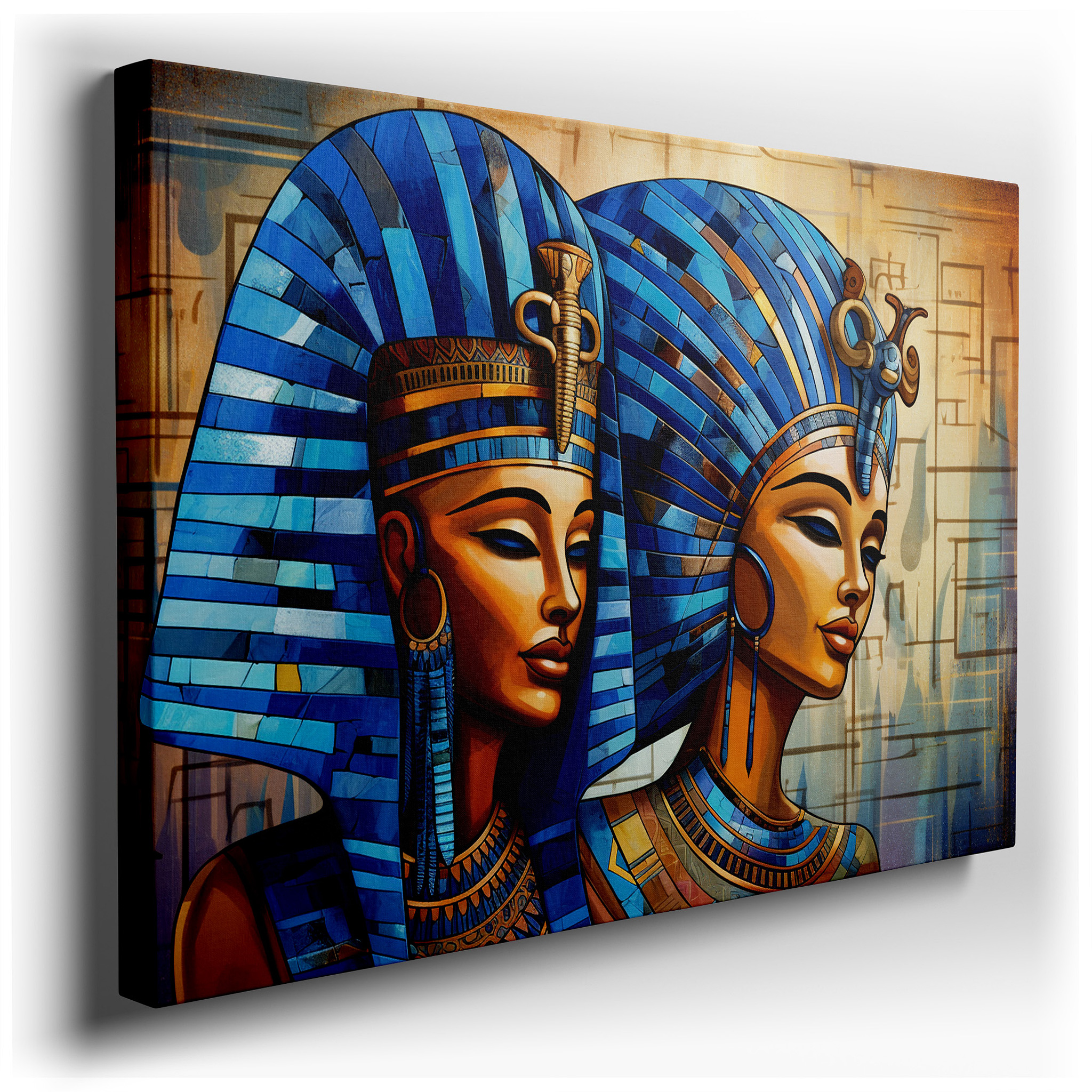 Ancient Egyptian Queens in Blue Headdresses and Gold Jewelry Large Wall Art, Canvas Wall Art, Wall Decor for Office