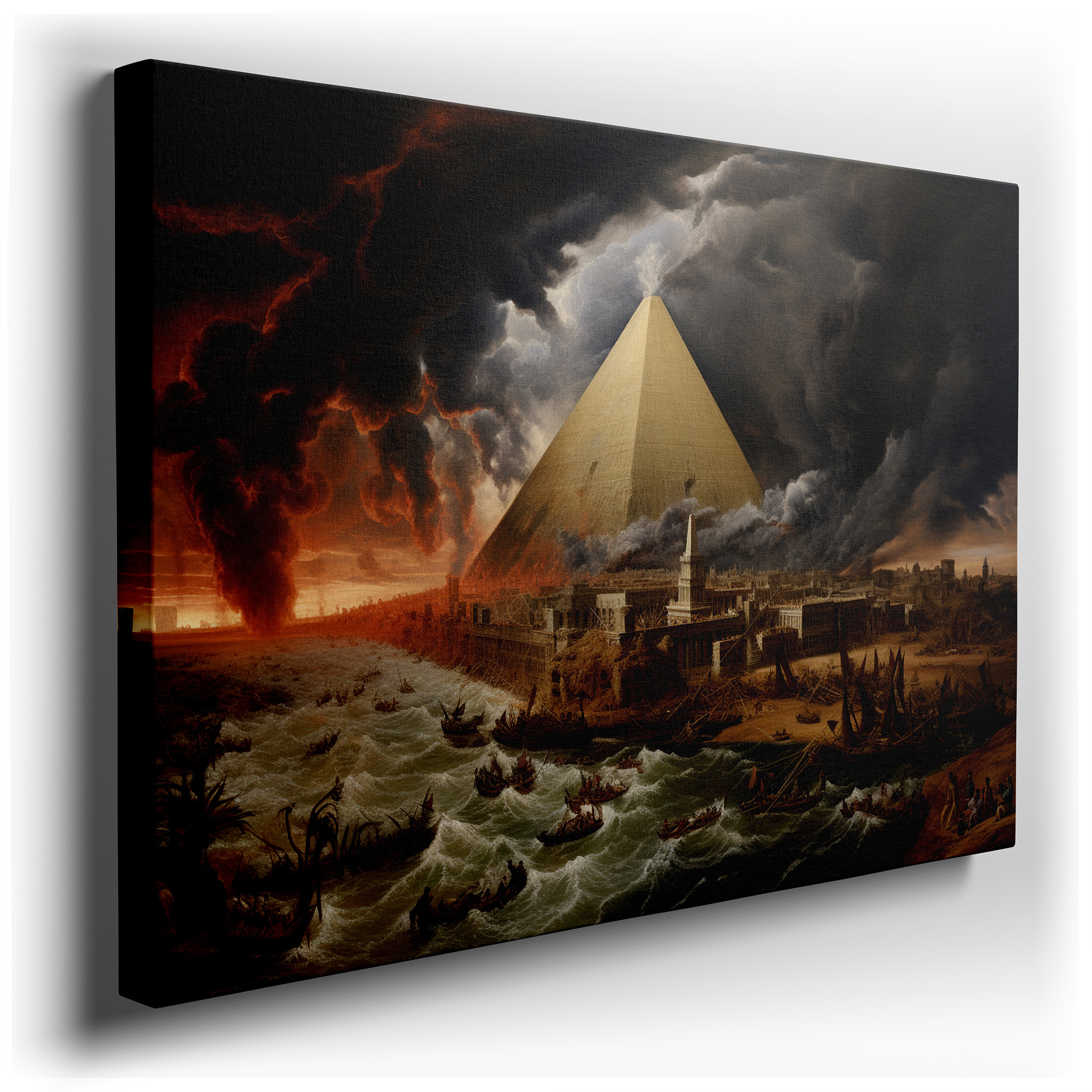Ancient Pyramids and Modern Structures Against a Stormy Sky - Celebrating Human Endurance and Creativity Large Wall