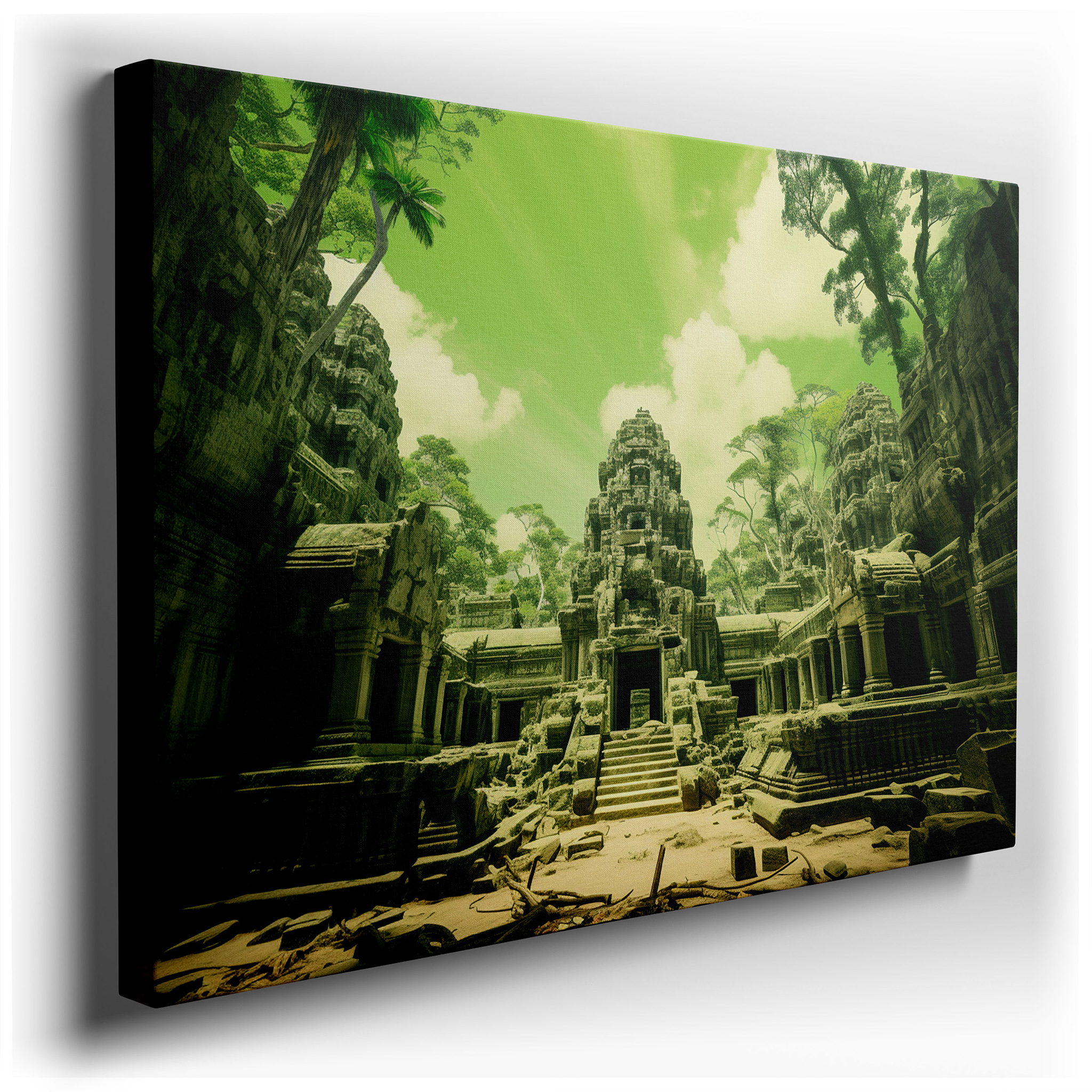 Ancient Ruins Surrounded by Dense Jungle: A Tribute to Time and the Resilience of Nature - Large Canvas Wall Art for