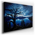 Ancient Tree Silhouette - Starry Sky Canvas Wall Art
