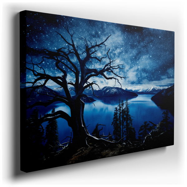 Ancient Tree Silhouette - Starry Sky Canvas Wall Art