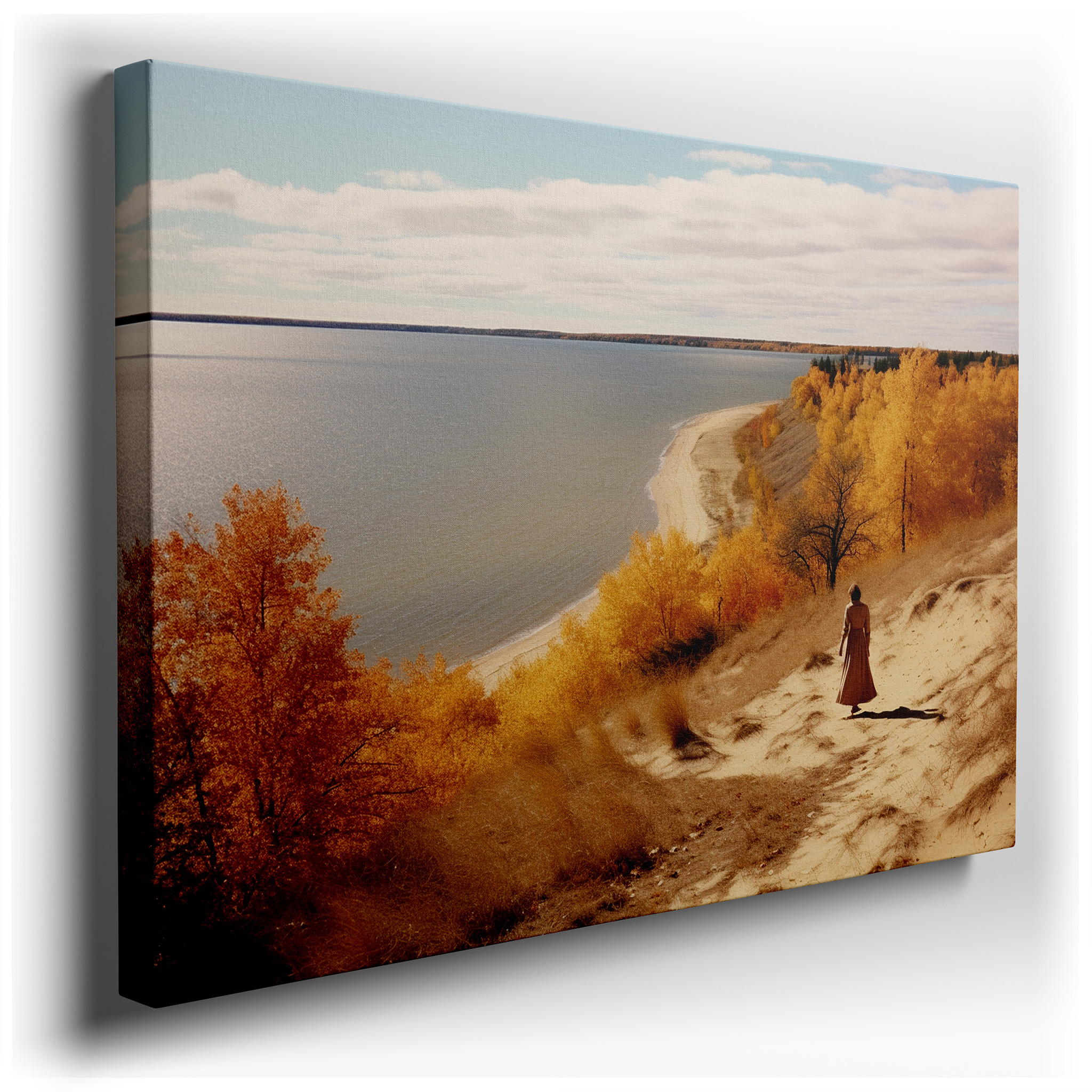 Autumn Beach Tranquility: Serene Large Wall Art for Bedrooms and Offices, Featuring Vibrant Autumn Colors on Canvas