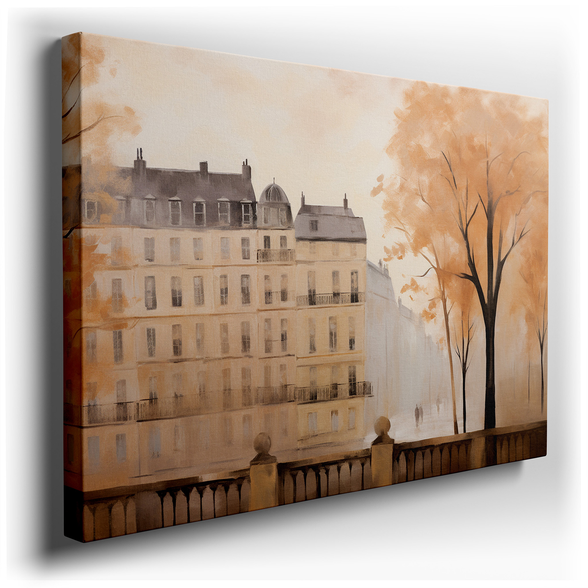 Autumn Cityscape Canvas Wall Art Featuring Fiery Leaves and Cobblestone Streets for Office and Bedroom Decor wrapped
