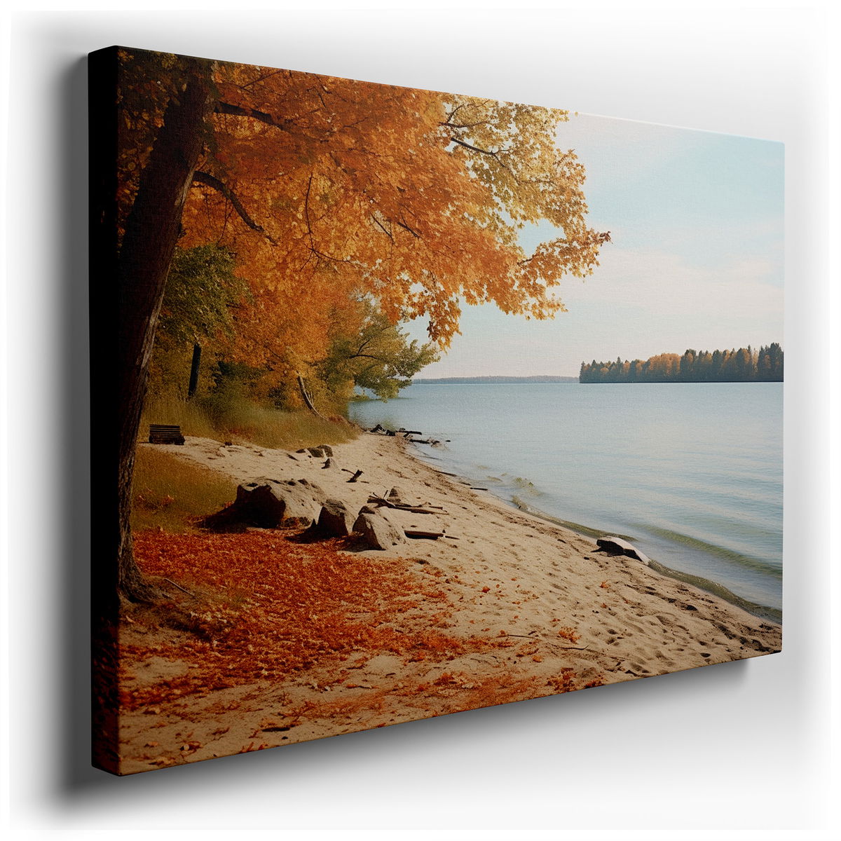 Autumn Lakeside Reflections - Tranquil Canvas Wall Art