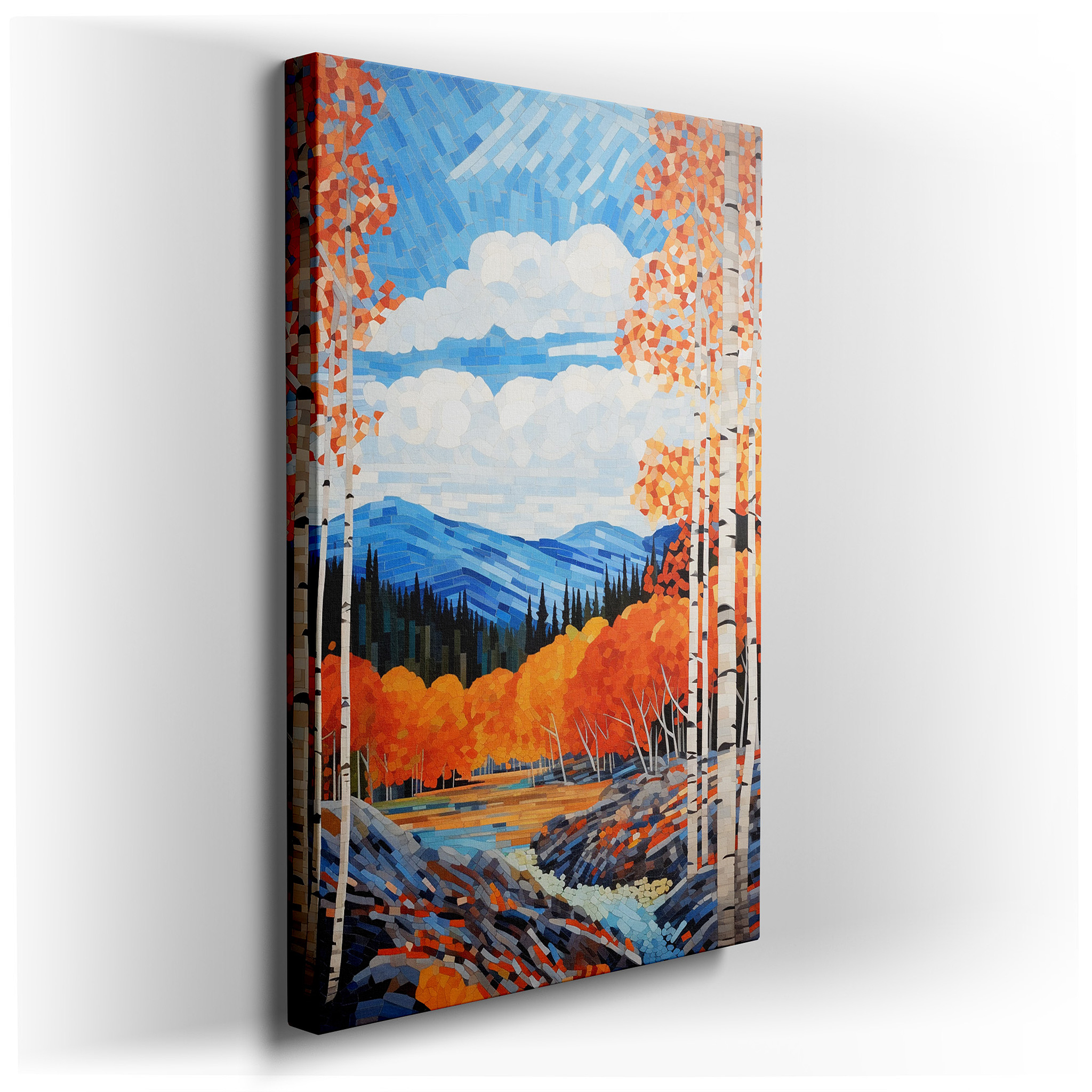 Autumn Majesty: Fiery Foliage and Majestic Mountains - Large Canvas Wall Art for Office, Bedroom, and Living Room Decor