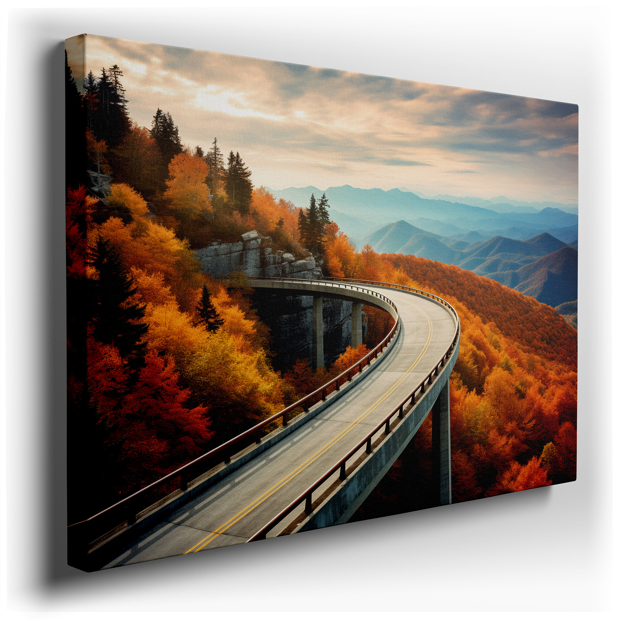 Autumn Majesty Journey - Winding Road with Fiery Foliage and Steep Mountains Large Wall Art, Canvas Wall Art, Wall