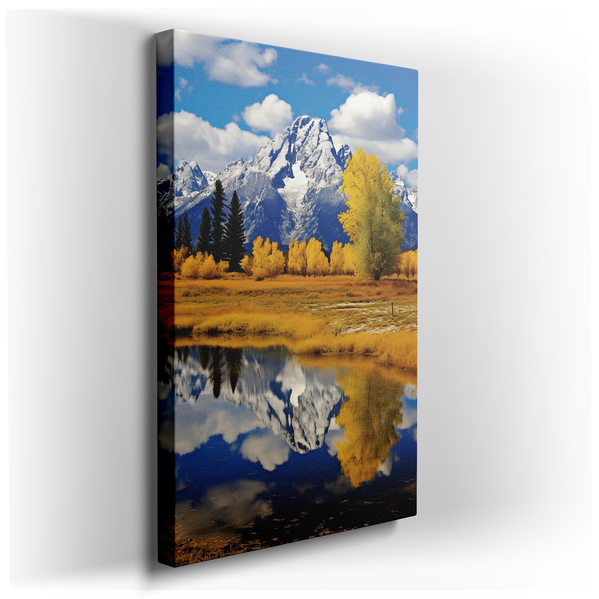 Autumn Meets Winter: Tranquil Lake Reflection Large Wall Art, Canvas Wall Art, Wall Decor for Office and Bedroom