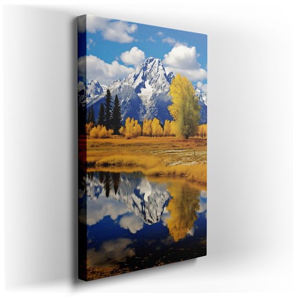 Autumn Meets Winter - Tranquil Lake Reflection Canvas Wall Art