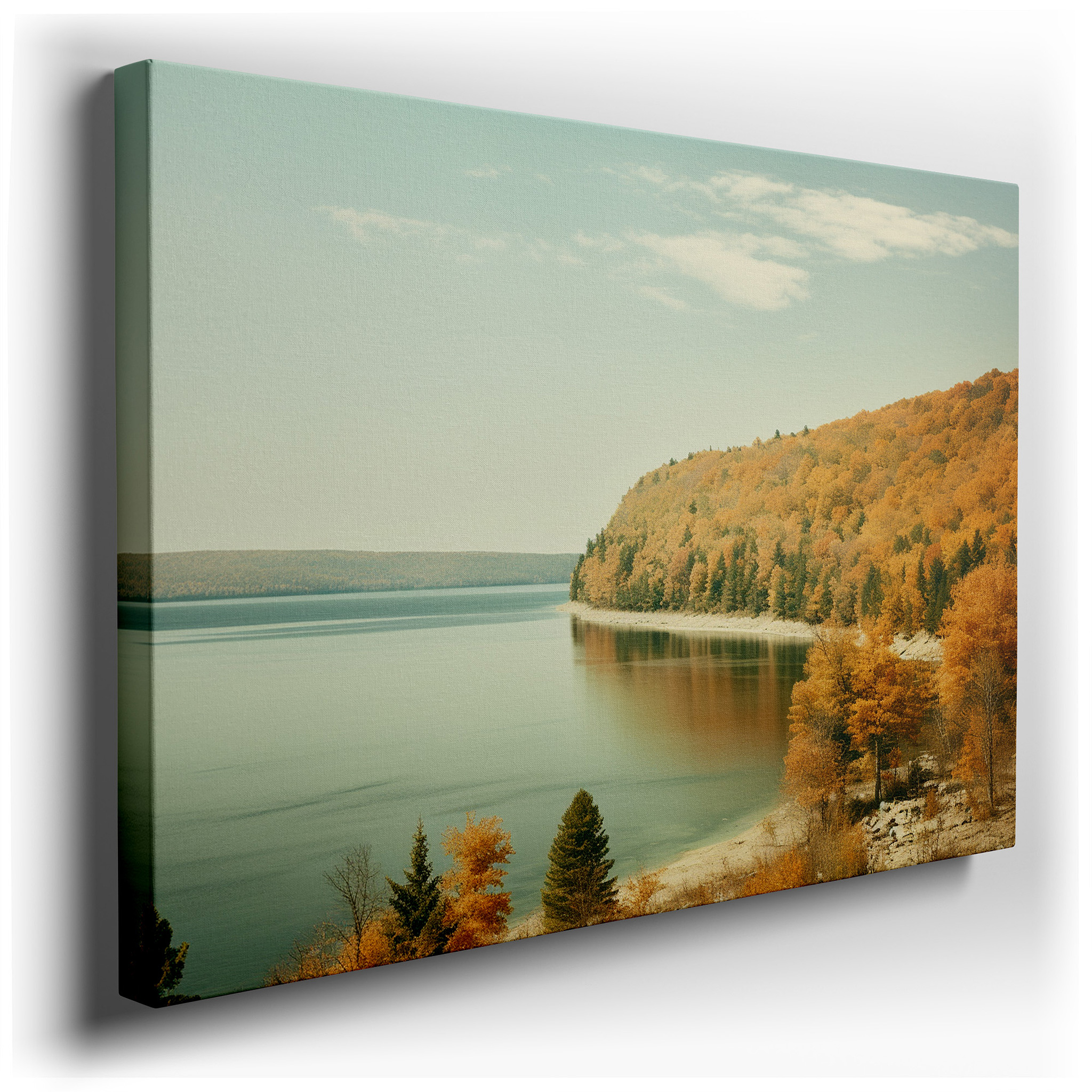 Autumn Reflections by the Lake: Serene Nature's Palette Large Wall Art, Canvas Decor for Office and Bedroom wrapped