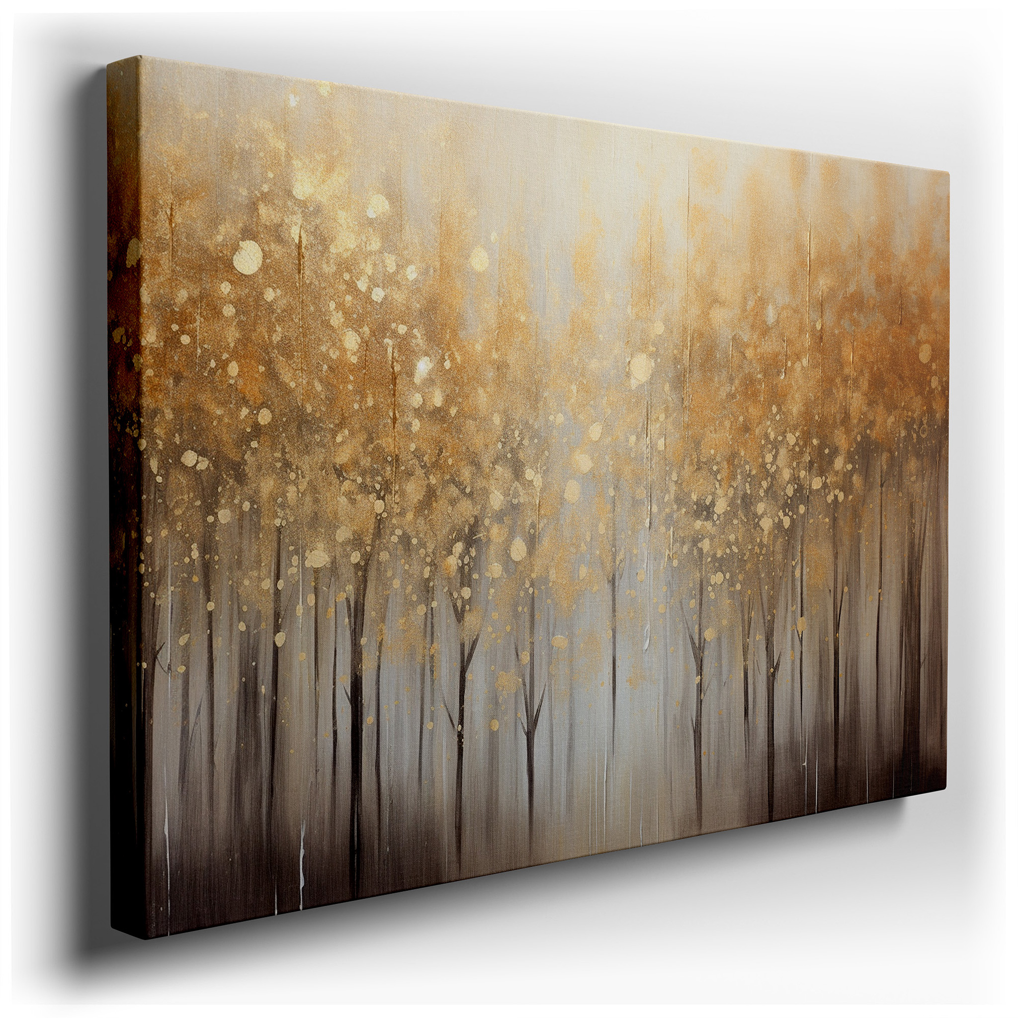 Autumn's Ethereal Tapestry: A Golden Abstract Forest - Large Wall Art, Canvas Wall Art, Wall Decor for Office and