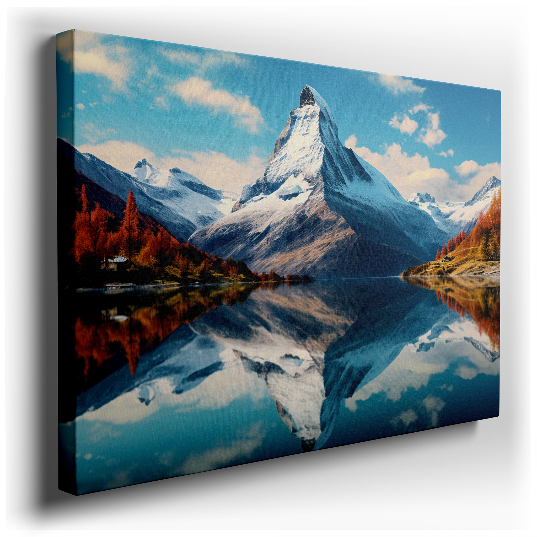 Autumn Splendor at Majestic Mountain: Tranquil Lake Reflection Large Wall Art, Canvas Wall Art, Wall Decor for Office