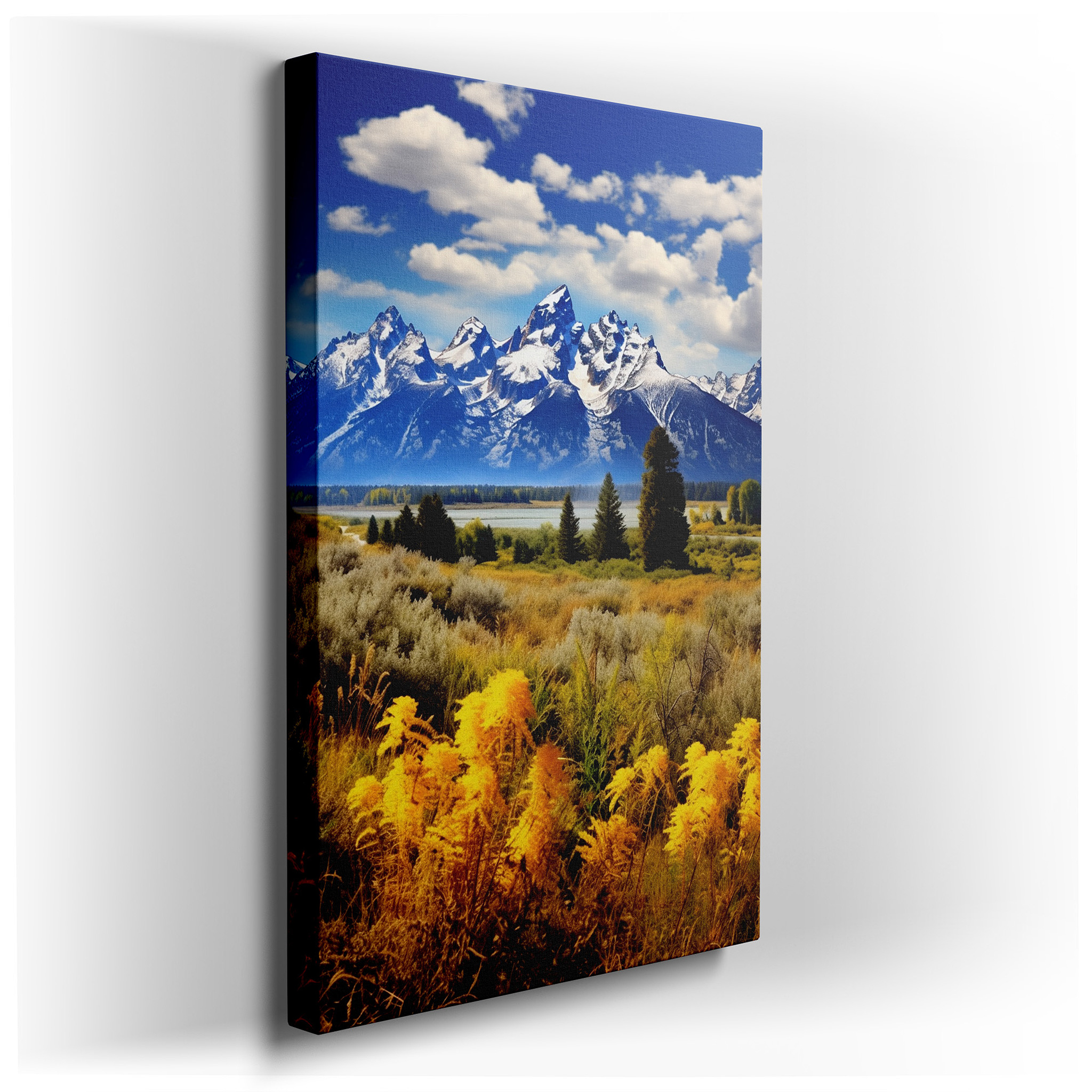 Autumn Symphony: Majestic Tetons and Reflective Waters - Serene Mountain Grandeur Large Wall Art, Canvas Wall Art, Wall