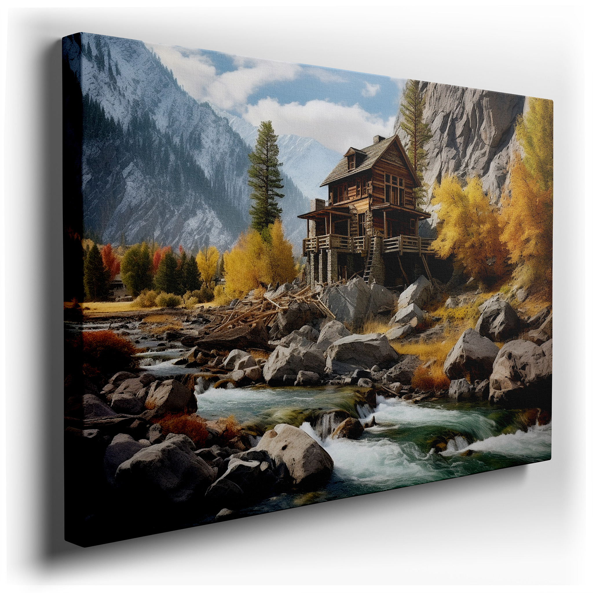 Autumn - Themed Rustic Cabin Retreat Large Wall Art for Office, Bedroom, and Living Room Decor wrapped canvas - main
