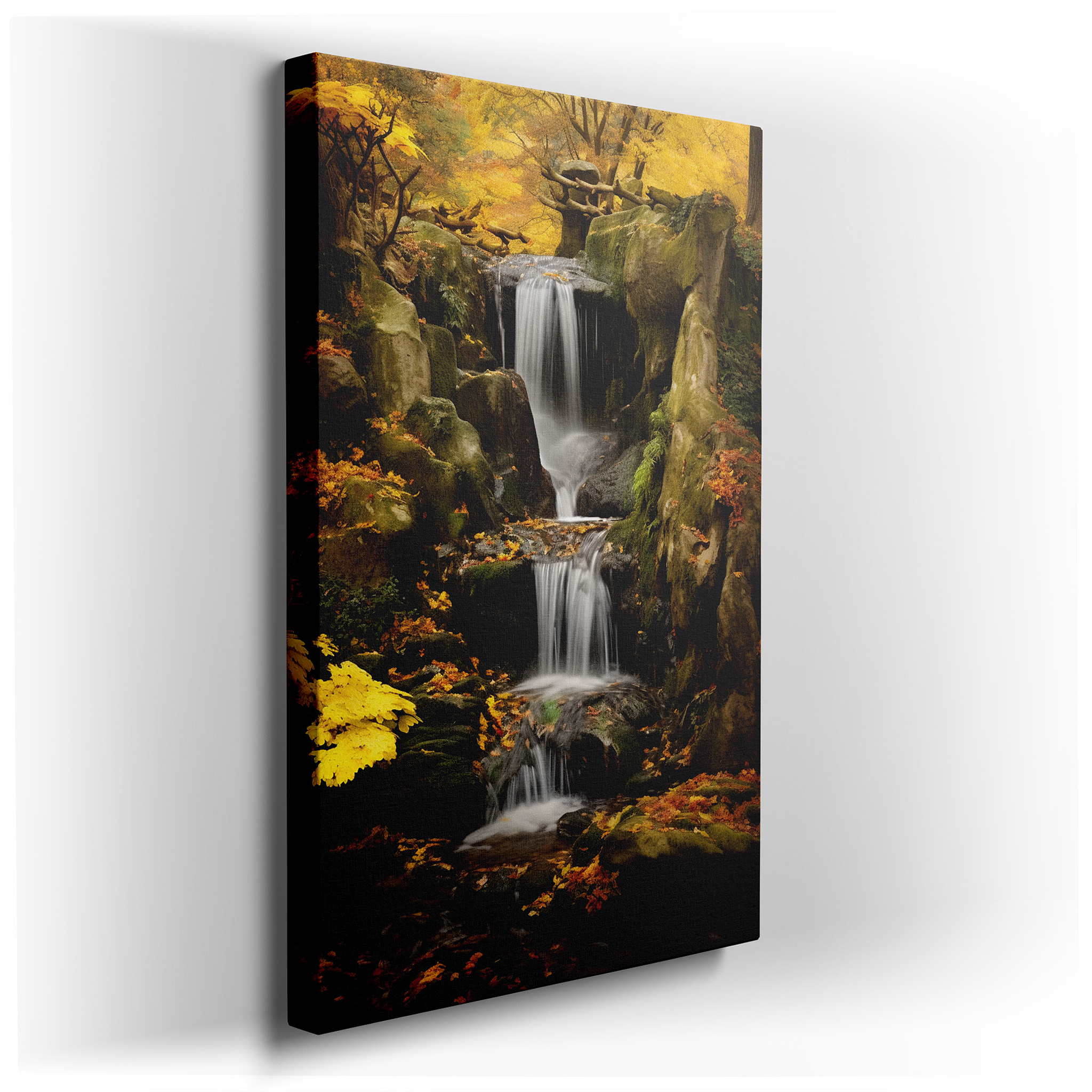 Autumn Waterfall Elegance Wall Art: Experience the Tranquil Symphony of Cascading Waters and Vibrant Foliage - Large