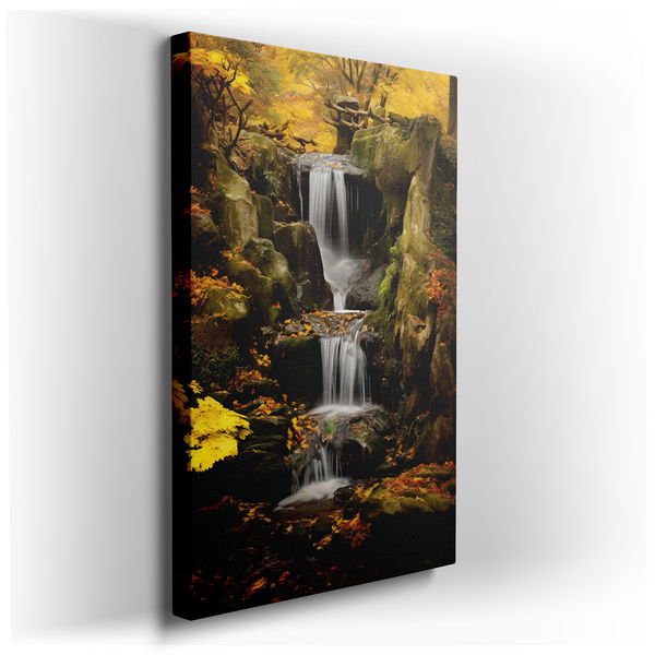 Autumn Waterfall Elegance - Vibrant Nature Canvas Wall Art