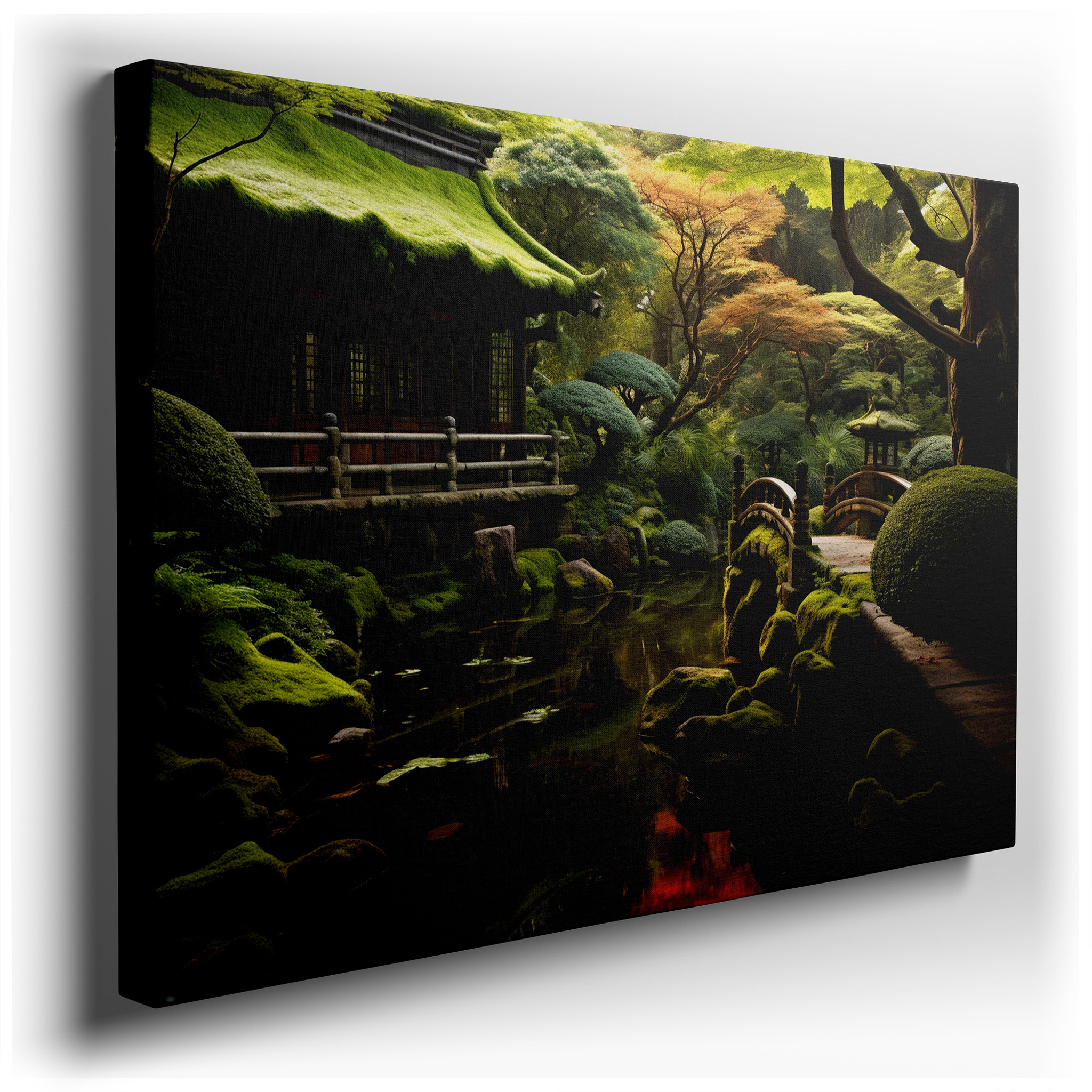 Autumnal Tranquility in a Japanese Garden - Exquisite Large Wall Art Celebrating Nature's Peace and Seasonal Charm,