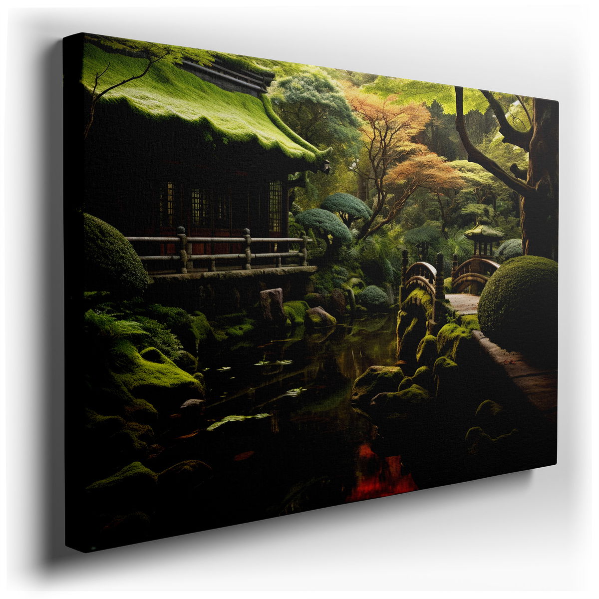 Autumnal Tranquility in Japanese Garden Canvas Wall Art
