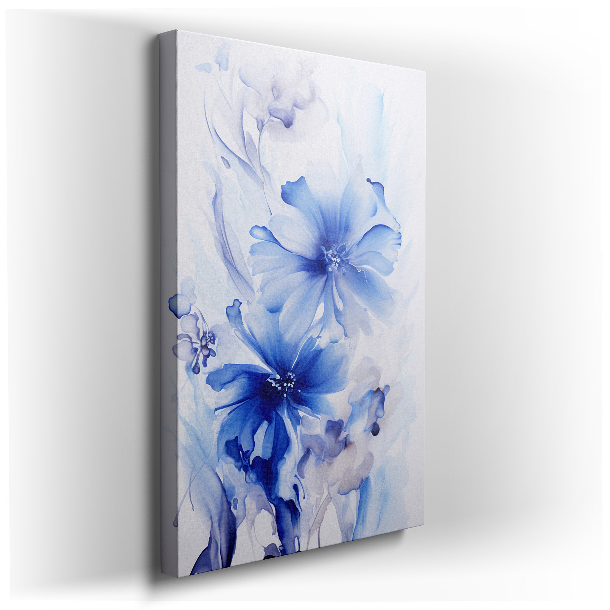 Azure Blossoms Dance - Serene Blue Flowers in Motion Large Wall Art, Canvas Wall Art, Wall Decor for Office and Bedroom