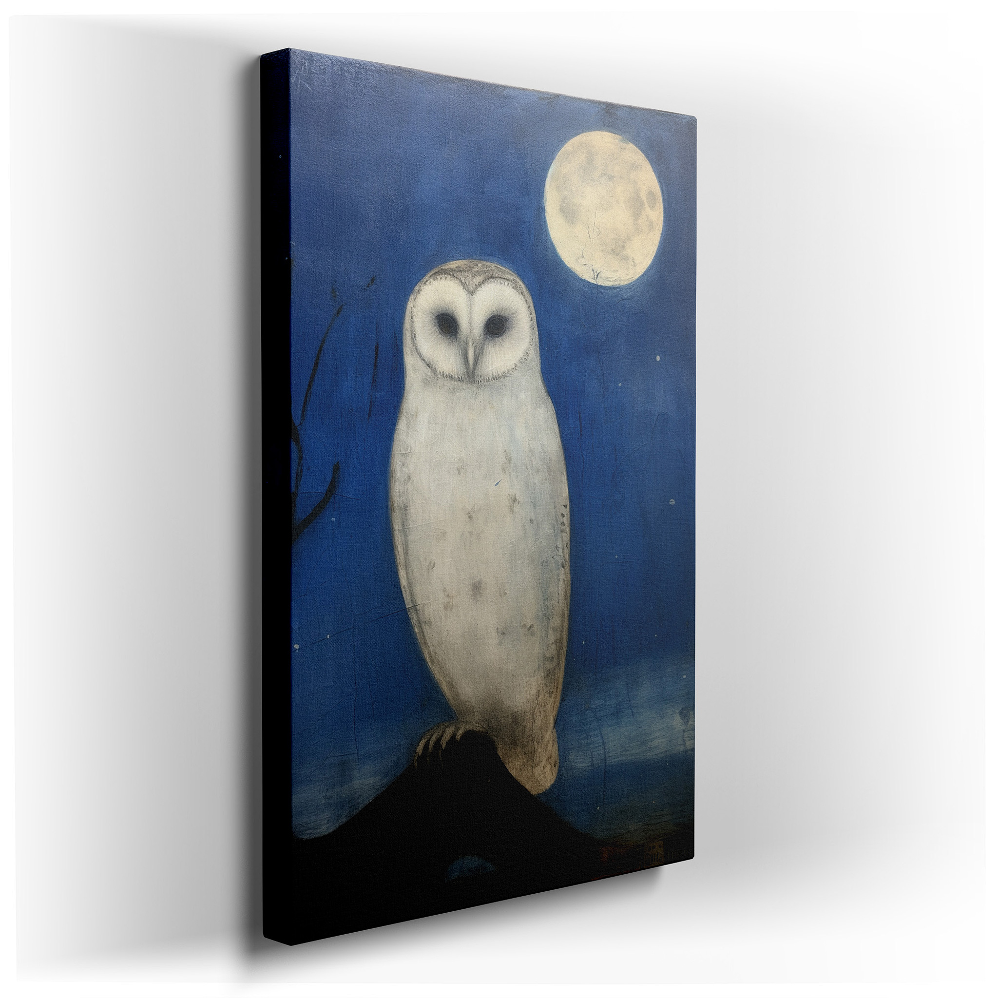 Barn Owl Under a Bright Moon Large Canvas Wall Art, Symbolizing Peace and Solitude, Ideal for Office Decor wrapped
