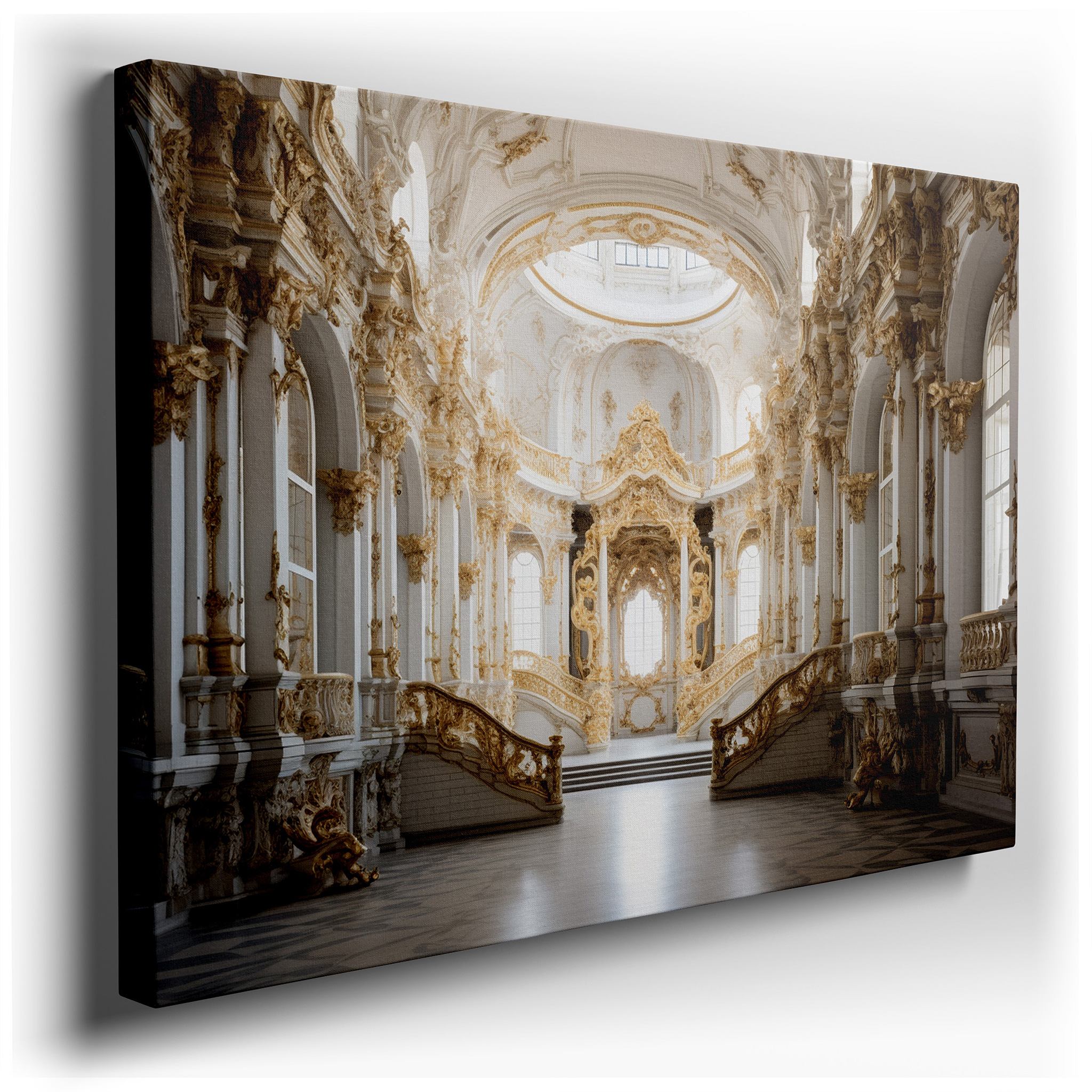 Baroque Splendor: Timeless Elegance in Light and Shadow with Golden Accents - Large Canvas Wall Art for Office and