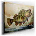 Bass Fish Leaping in a Lush Green Setting - Elegant Nature Canvas Wall Art