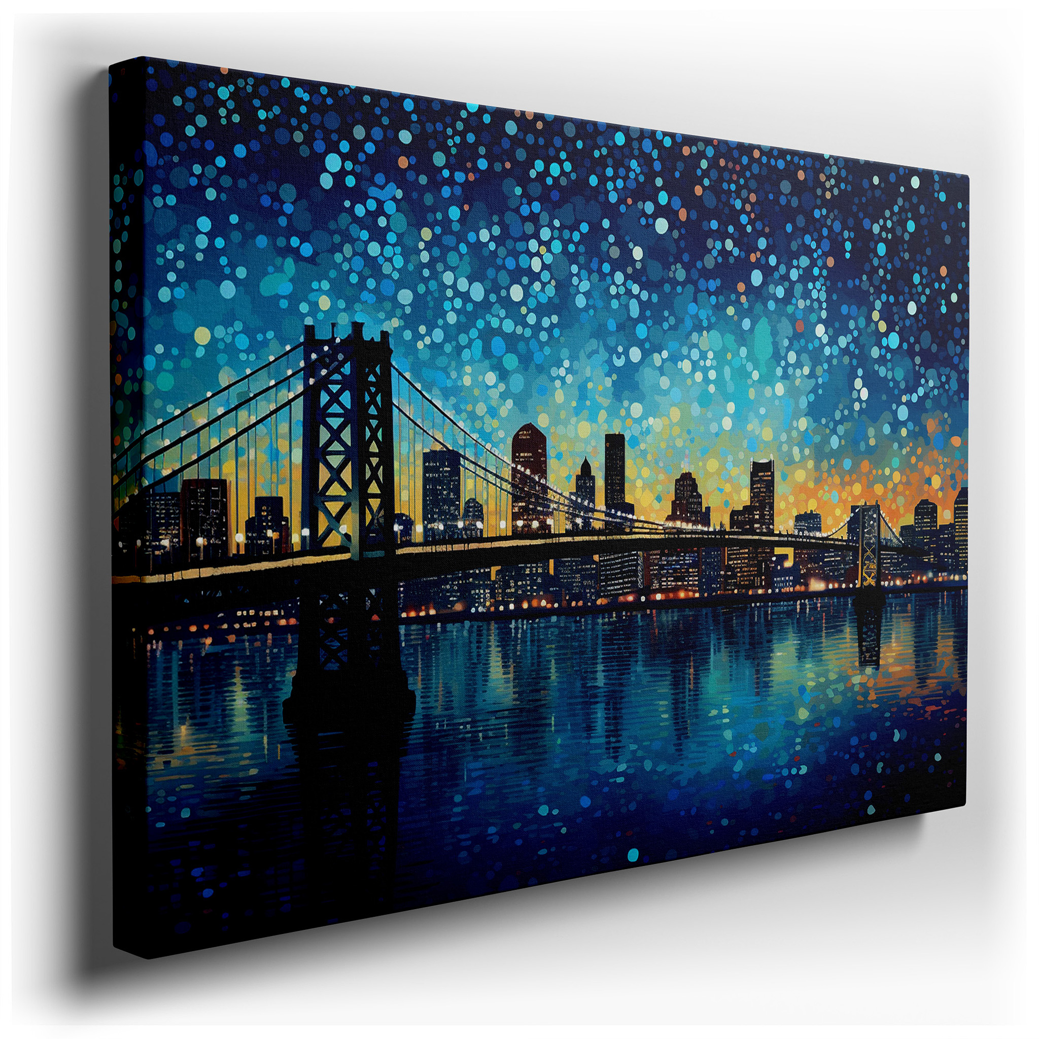 Bay Bridge and City Skyline Nighttime Splendor Large Canvas Wall Art for Office, Bedroom, and Living Room Decor wrapped