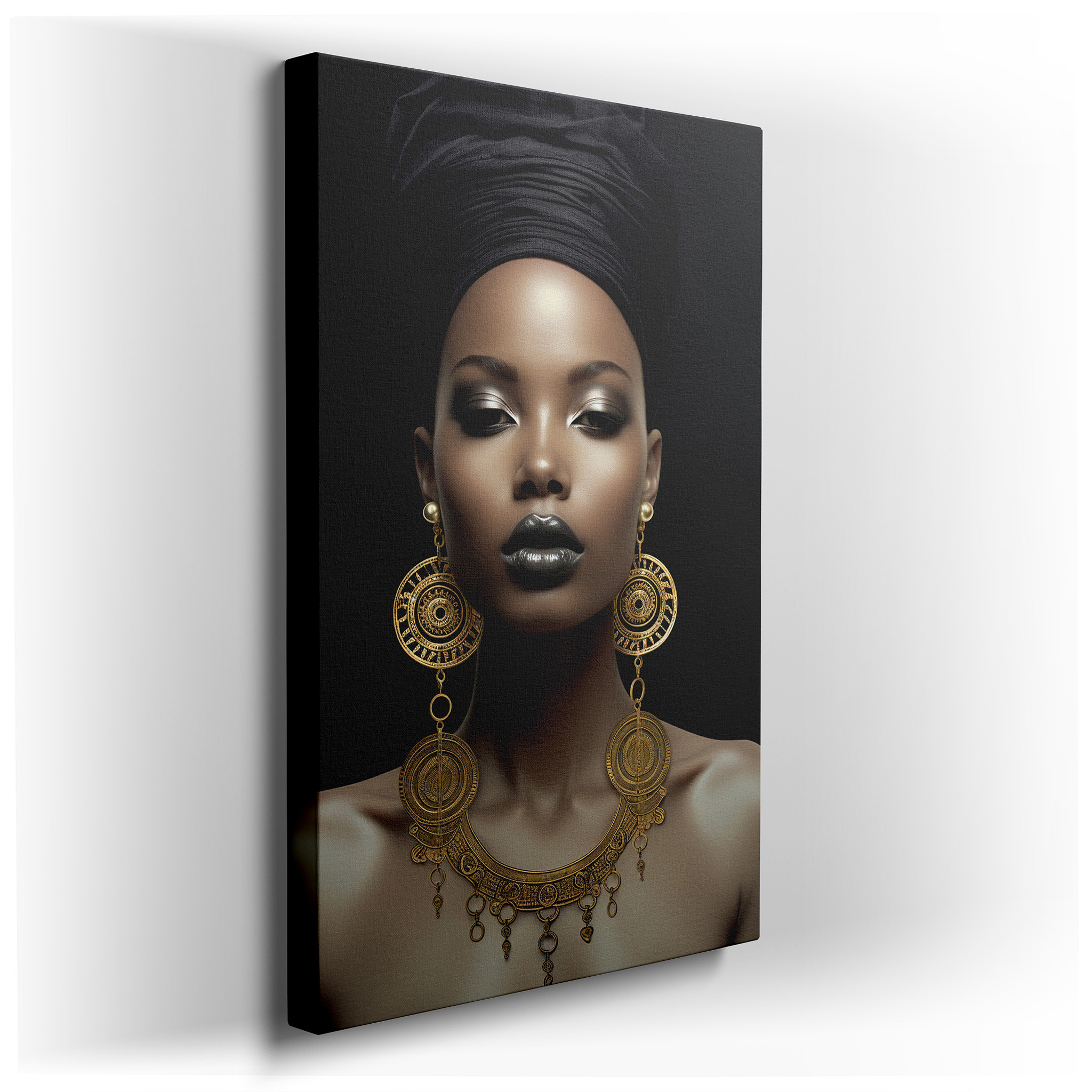 Black and Gold Modern Elegance: Celebrating Femininity and Empowerment - Large Canvas Wall Art for Office Decor wrapped