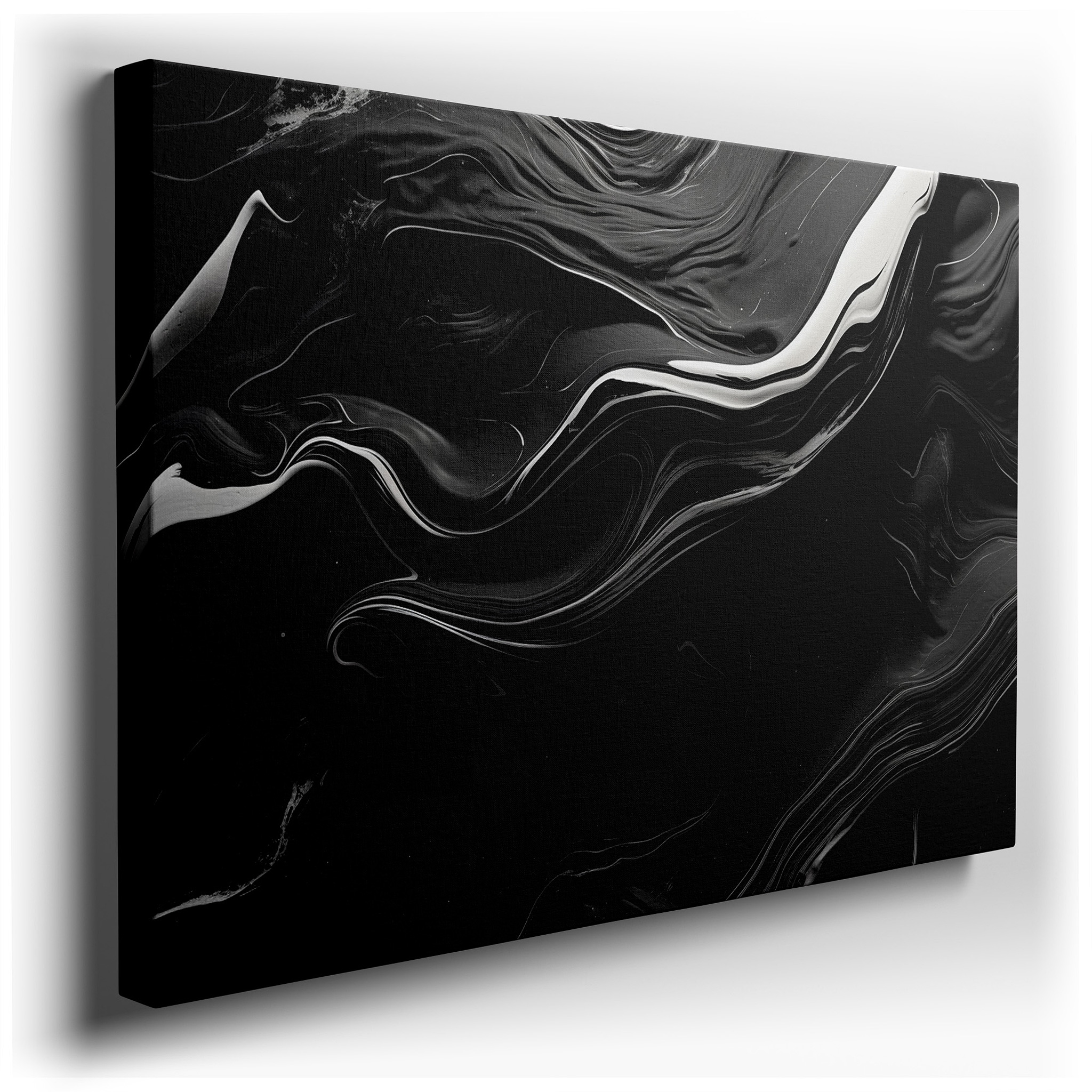 Black and White Abstract Wall Art Featuring Dynamic Swirls and Fluid Shapes, Large Canvas for Office, Bedroom, and