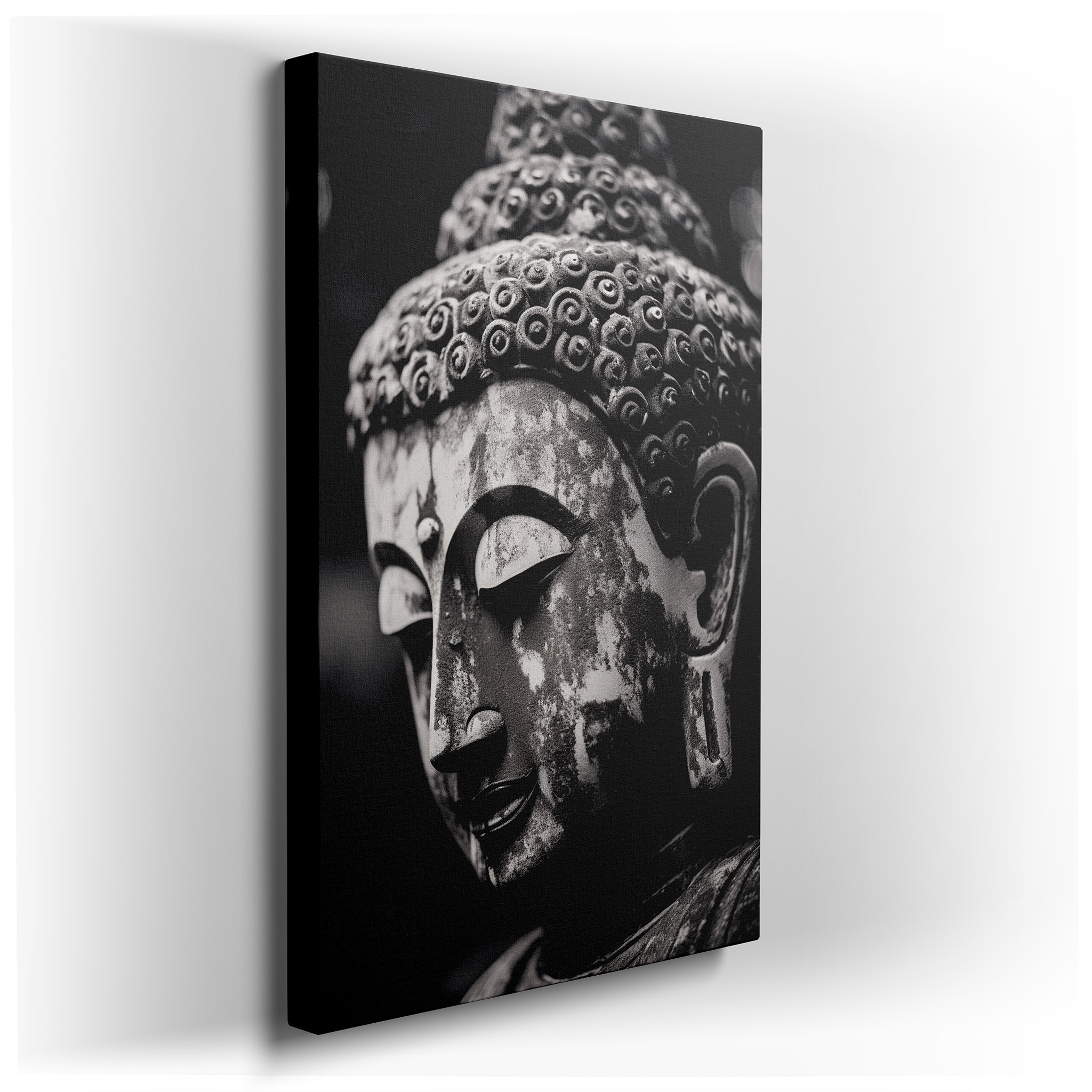 Black and White Buddha Portrait Wall Art: Explore Spiritual Depth and Serene Beauty with Large Canvas Decor for Home