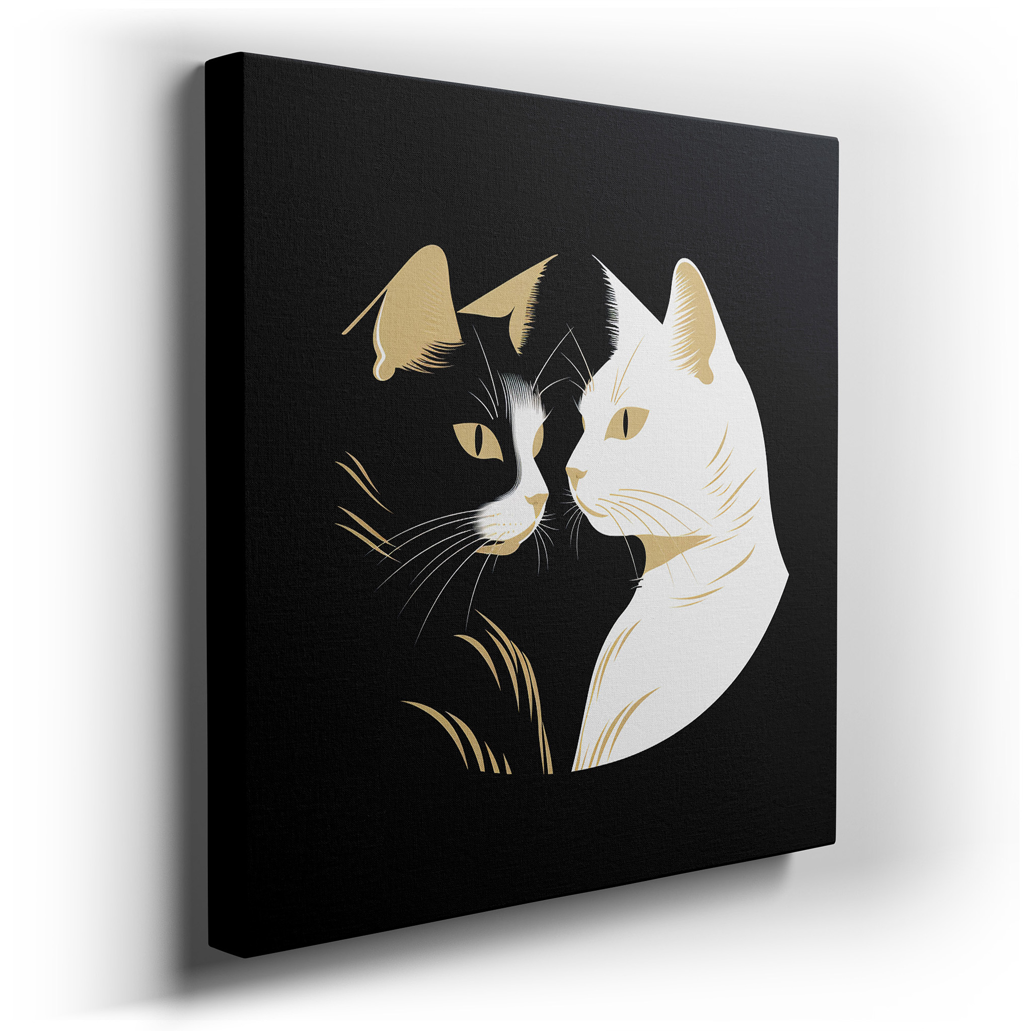 Black and White Duality - Minimalist Contrast Featuring Two Cats, Large Canvas Wall Art for Office and Bedroom Decor