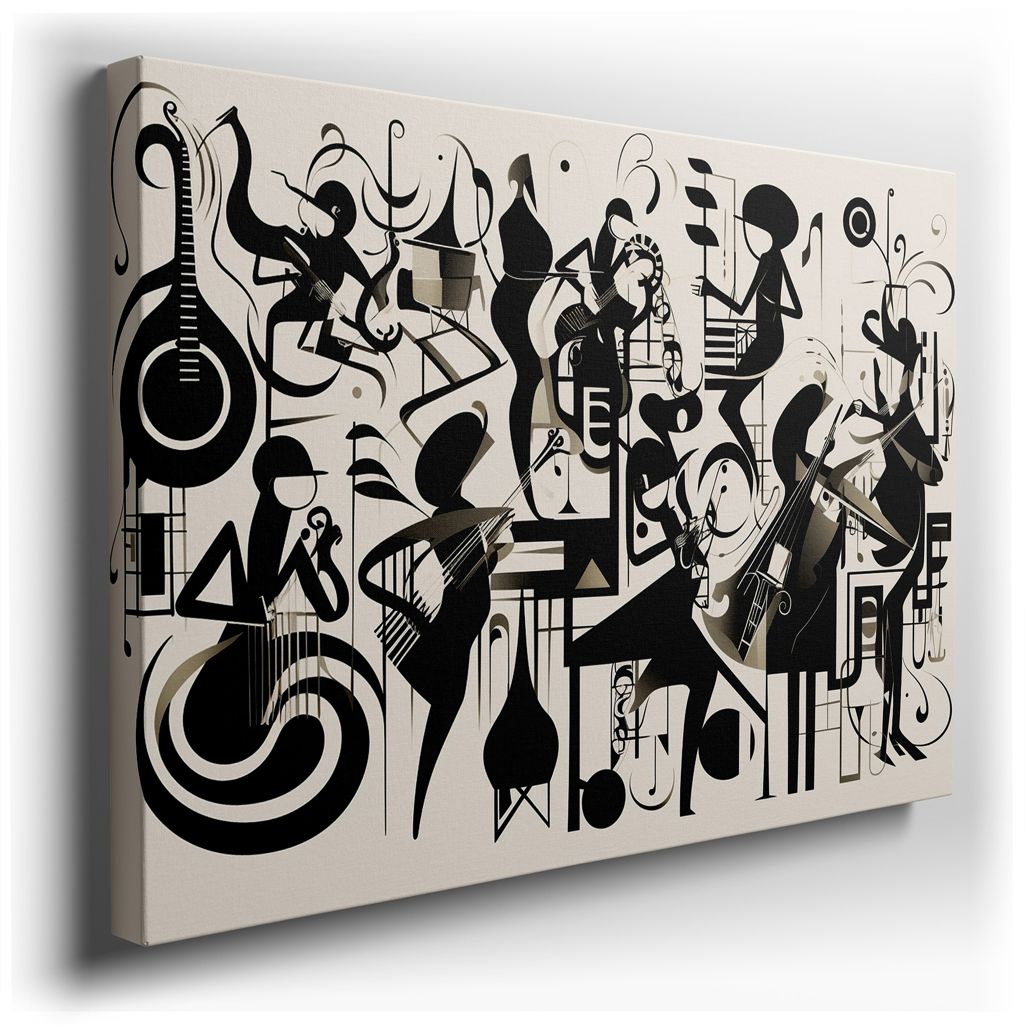 Black and White Vibrant Symphony, Embodying Musical Harmony, Large Canvas Wall Art for Office and Bedroom Decor wrapped