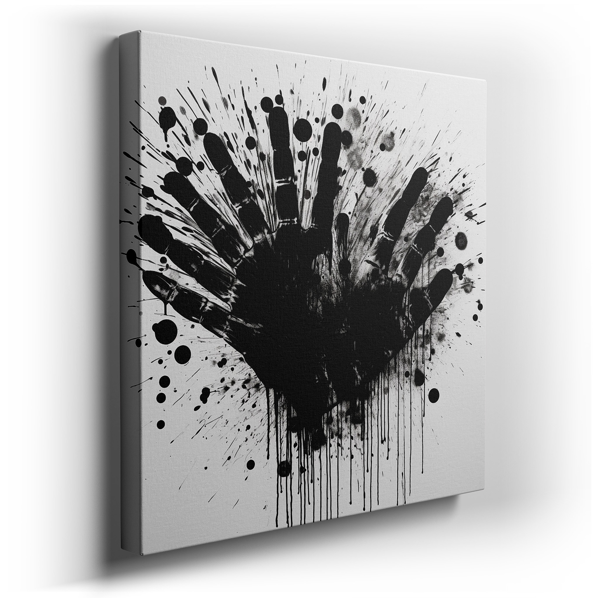 Black Handprint on White Background: A Representation of Identity and Emotion - Large Wall Art, Canvas Wall Art, Wall