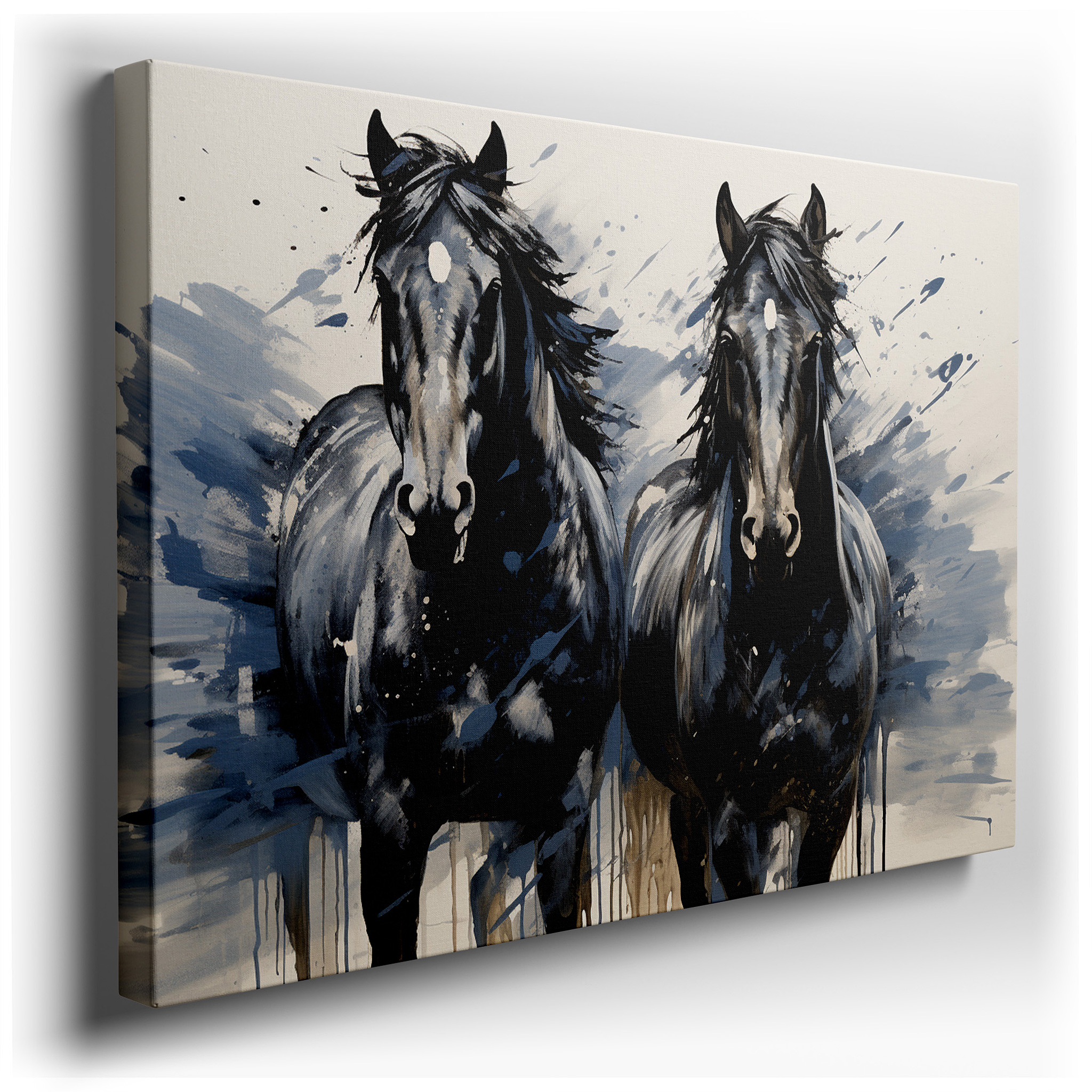 Black Horses in Motion: Celebrating Power and Grace - Large Canvas Wall Art for Office and Bedroom Decor wrapped canvas