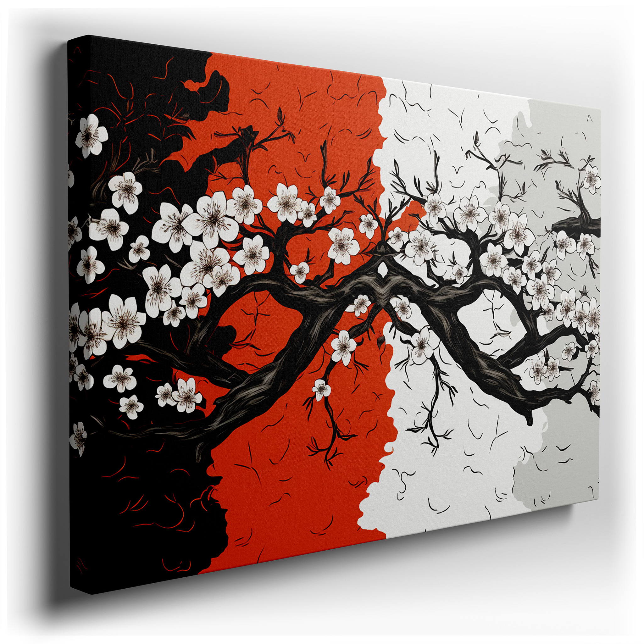 Black, Red, and White Symphony: Large Wall Art Canvas Featuring Floral Designs that Evoke Strength, Serenity, and