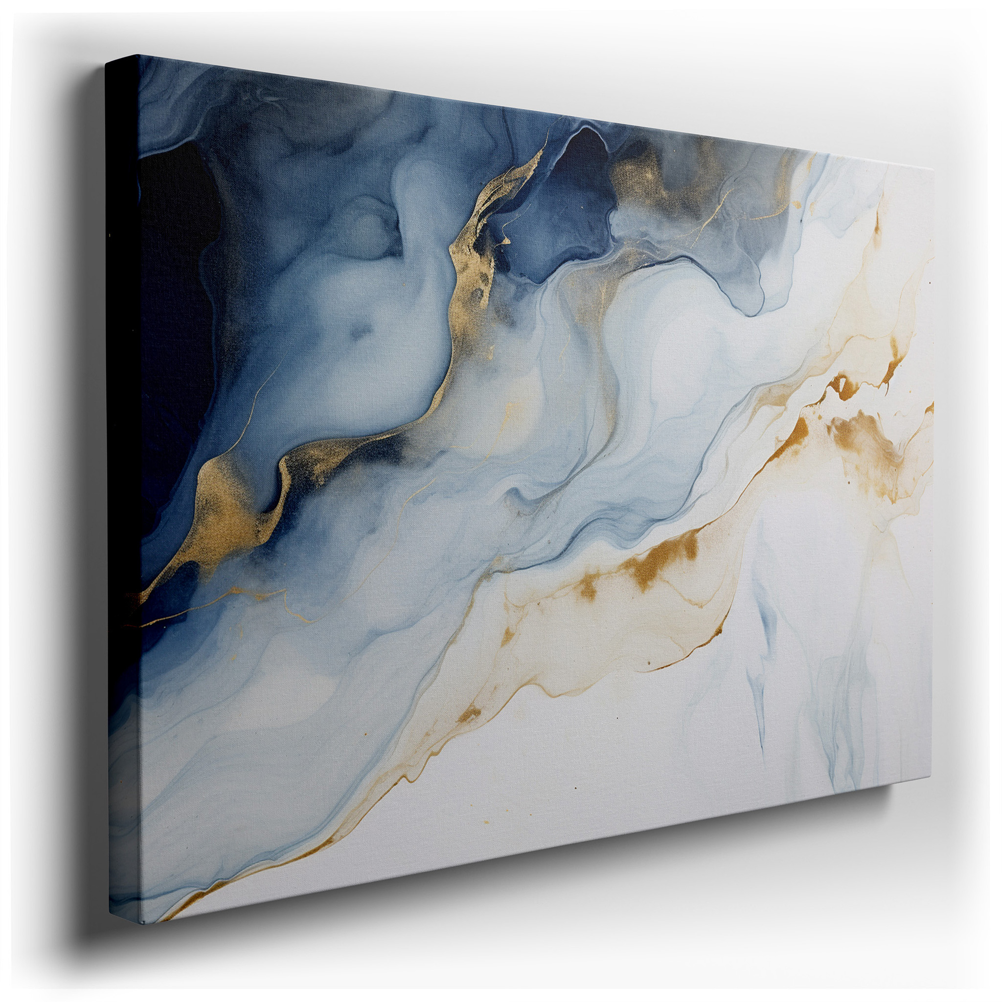 Blue and Gold Abstract Ocean Swirls, Majestic Large Centerpiece Canvas Wall Art, Ideal for Office, Living Room, and