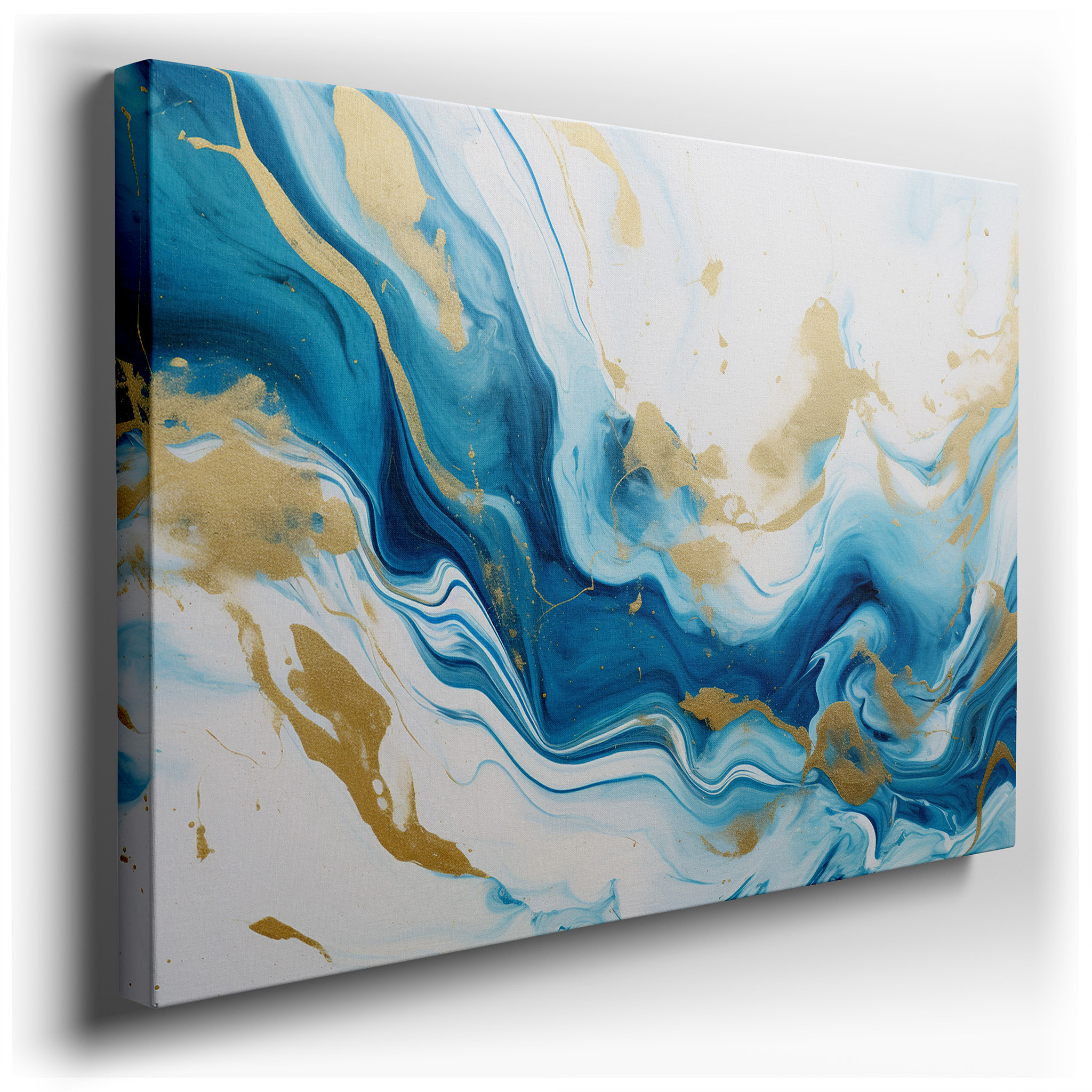 Blue and Gold Enchanting Nature - Inspired Large Wall Art, Canvas Decor for Office and Bedroom wrapped canvas - main