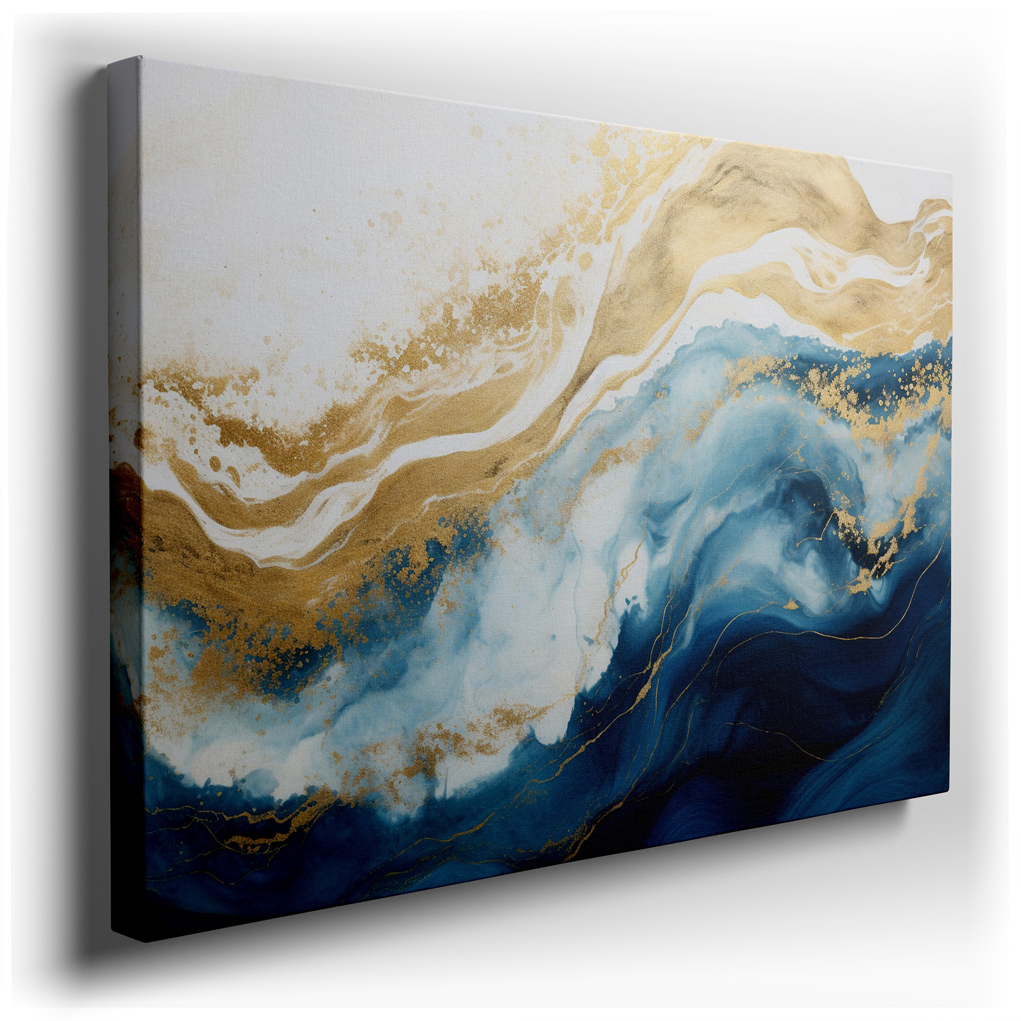 Blue and Gold Swirling Ocean - Inspired Masterpiece: Tranquil Large Wall Art for Modern Decor, Canvas Wall Art, Office