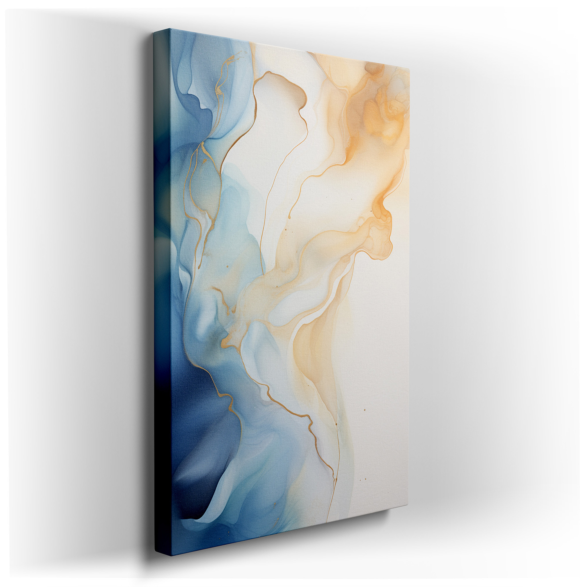 Blue and Gold Symphony of Serenity: A Visual Journey of Emotion and Elegance - Large Canvas Wall Art for Office Decor